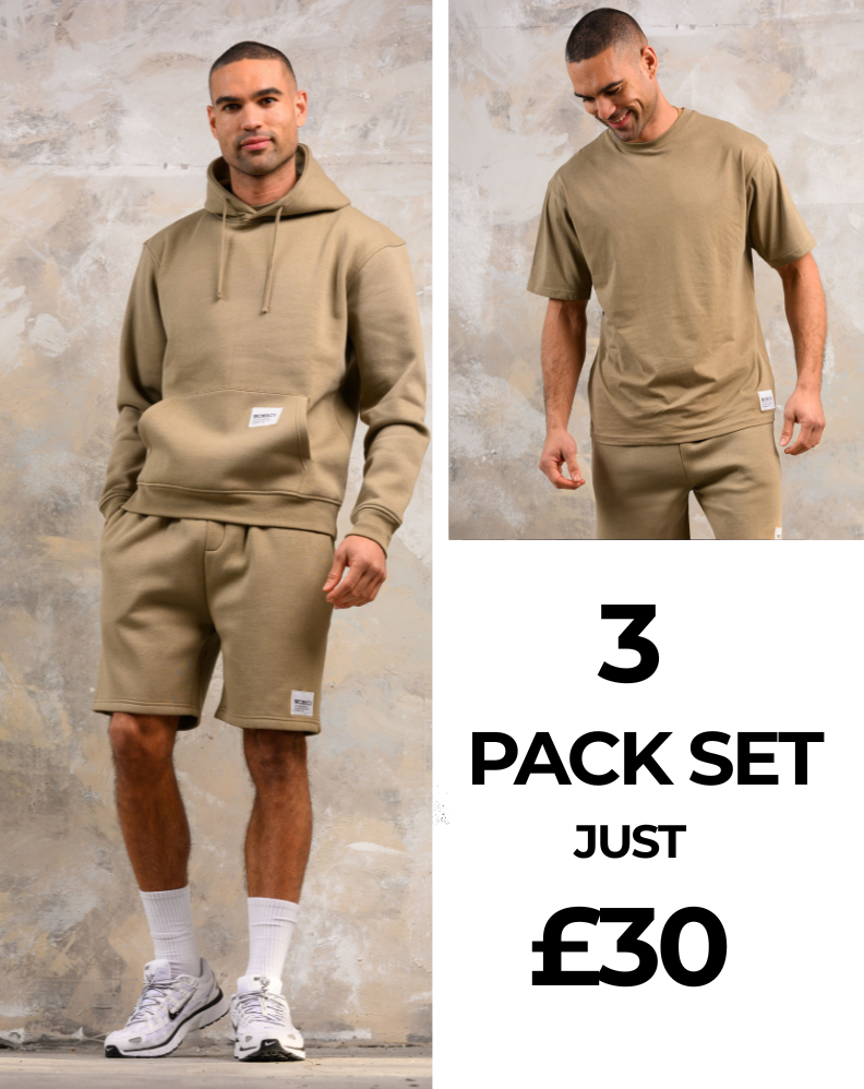 APOLLO HOODY TEE & SHORT SET - STONE