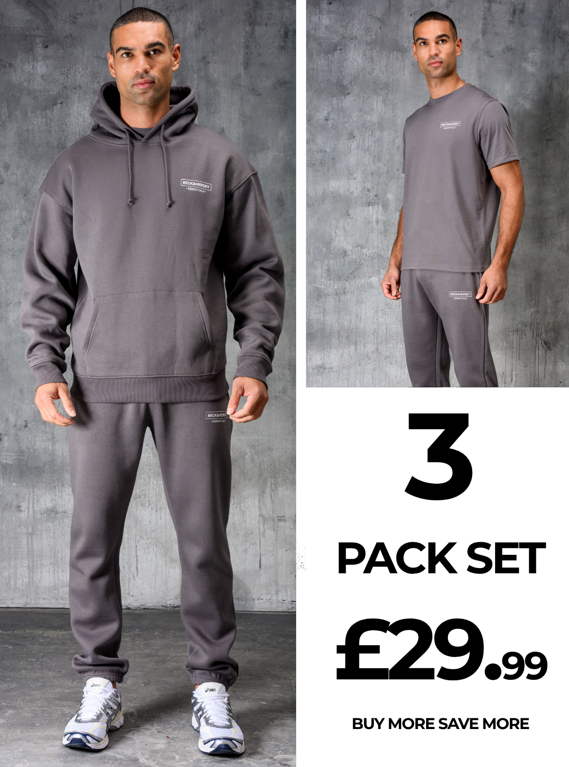 ESSENTIALS HOODY TEE & JOGGER SET - CHARCOAL