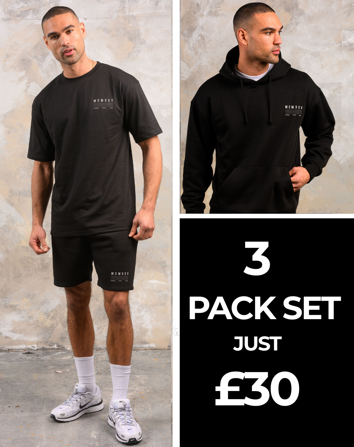 FENTON HOODY TEE & SHORT SET - BLACK