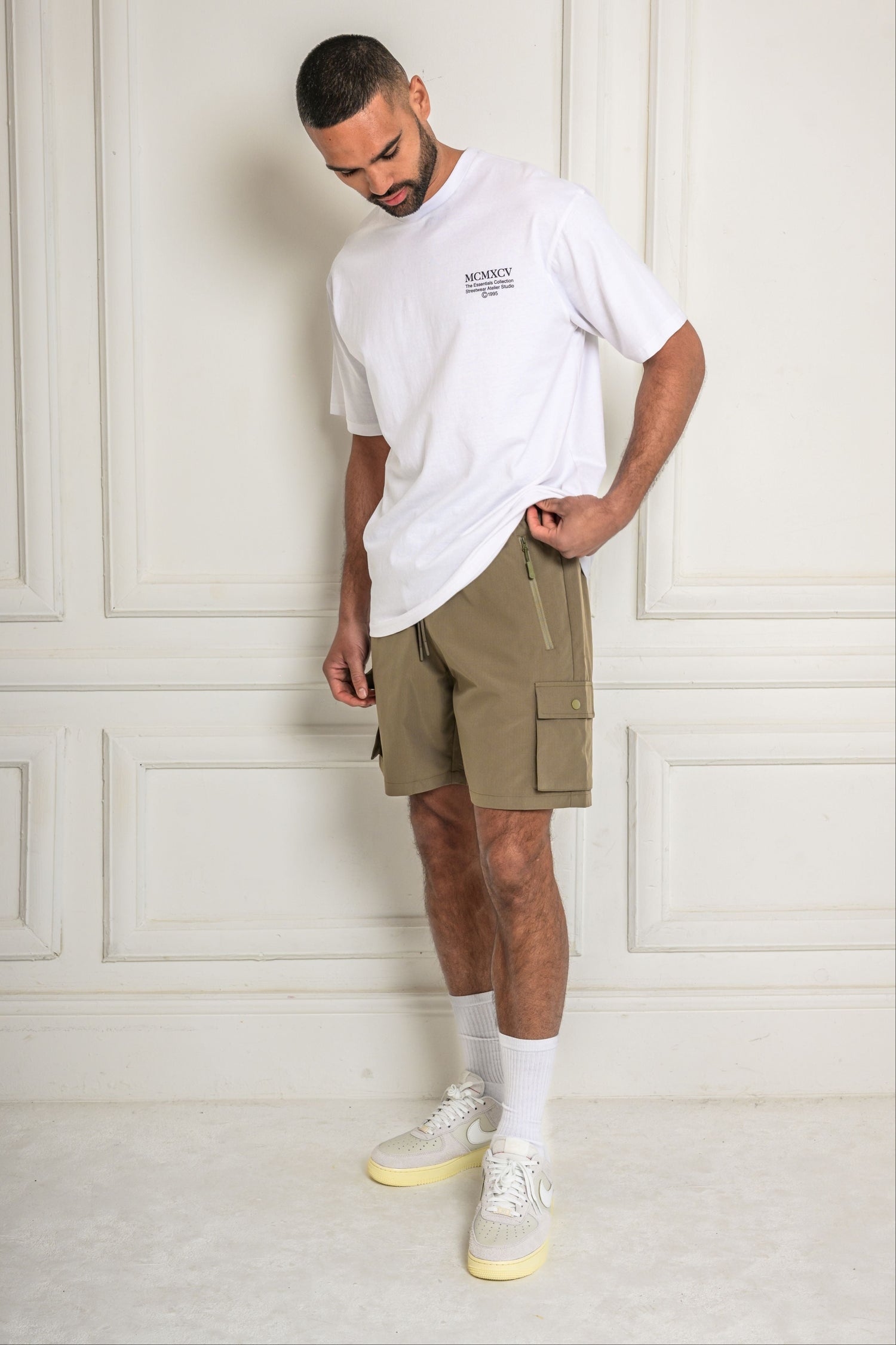 ESSENTIAL T-SHIRT & SHORT SET - WHITE/TAUPE