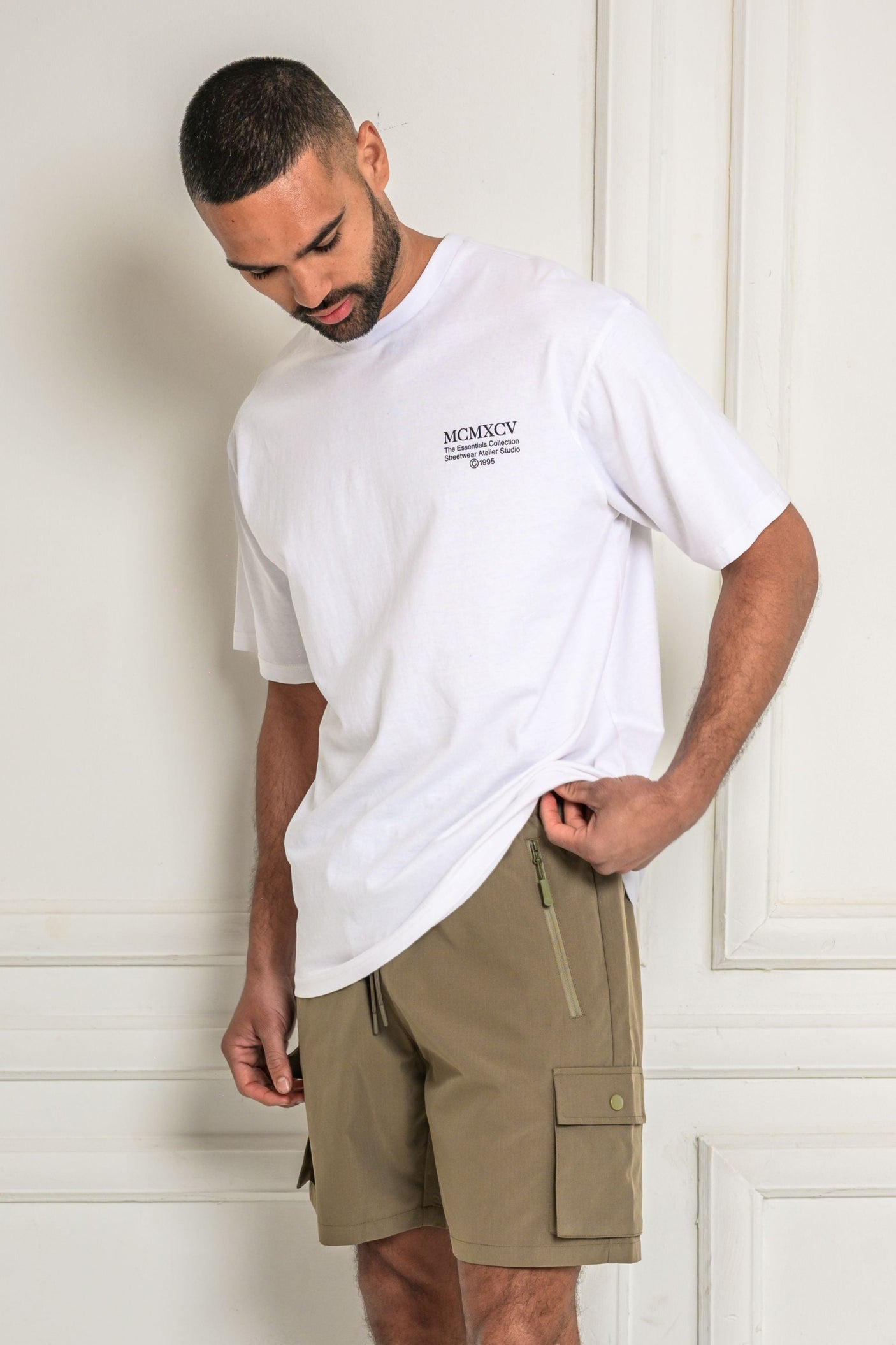 ESSENTIAL T-SHIRT & SHORT SET - WHITE/TAUPE
