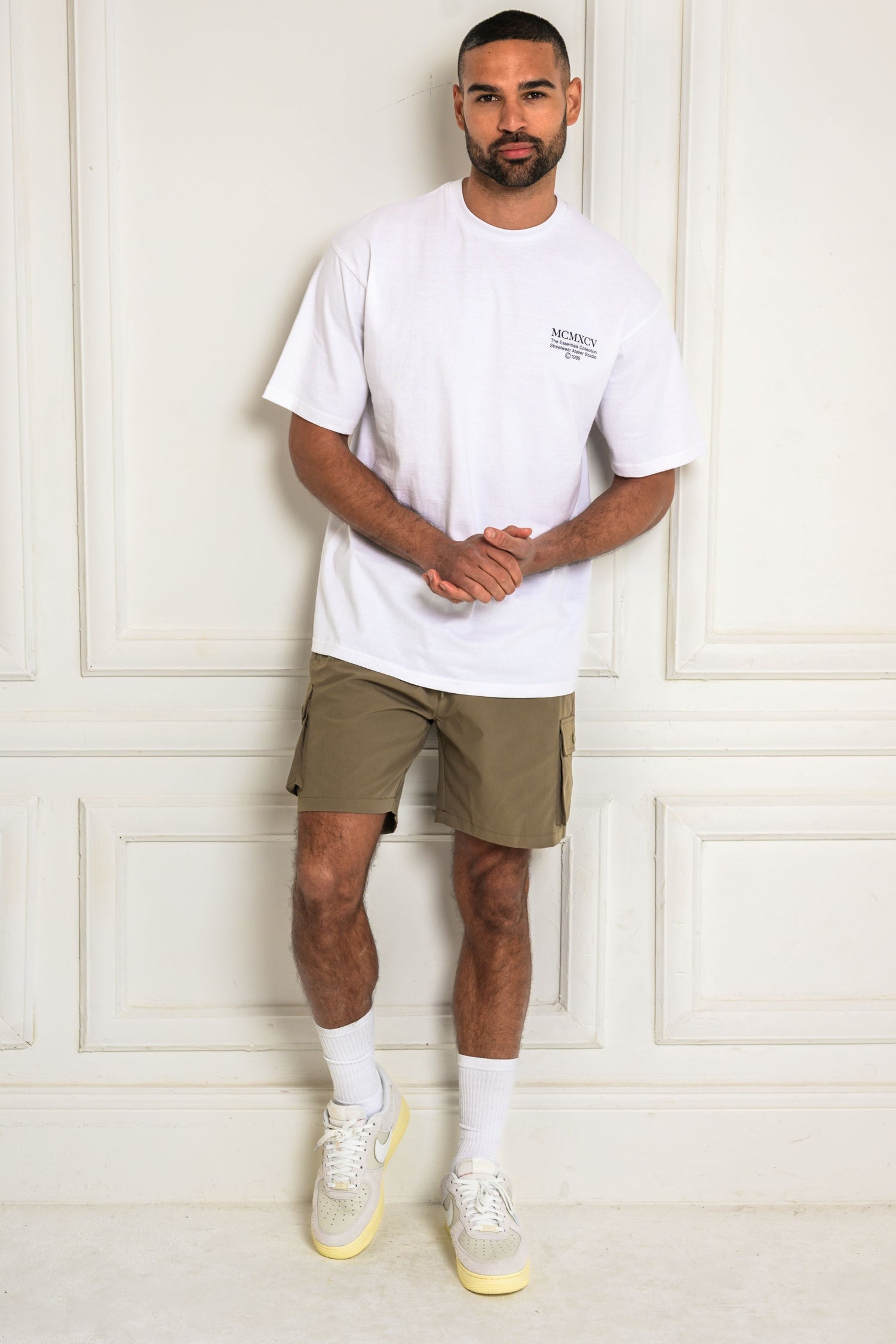 ESSENTIAL T-SHIRT & SHORT SET - WHITE/TAUPE