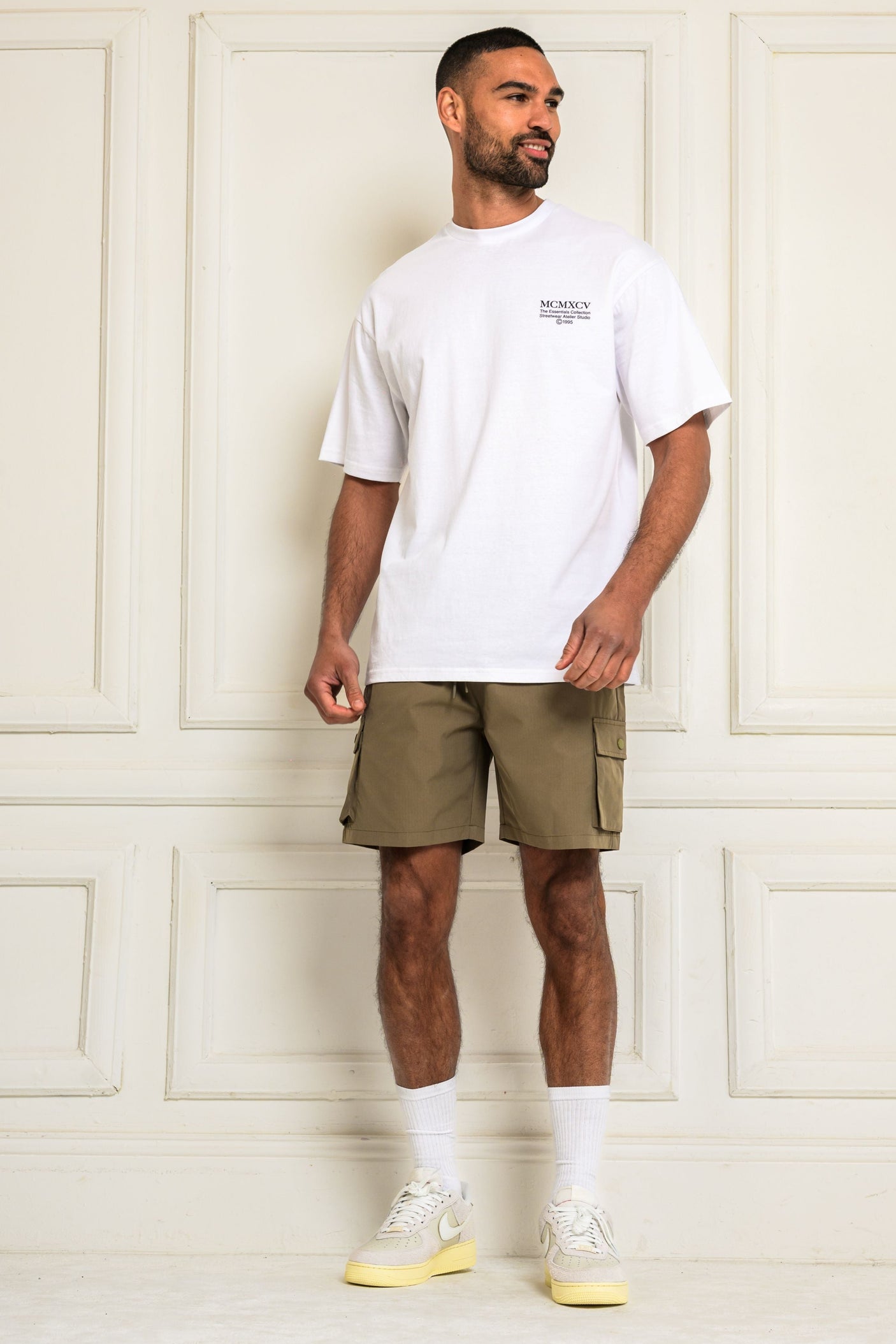 ESSENTIAL T-SHIRT & SHORT SET - WHITE/TAUPE