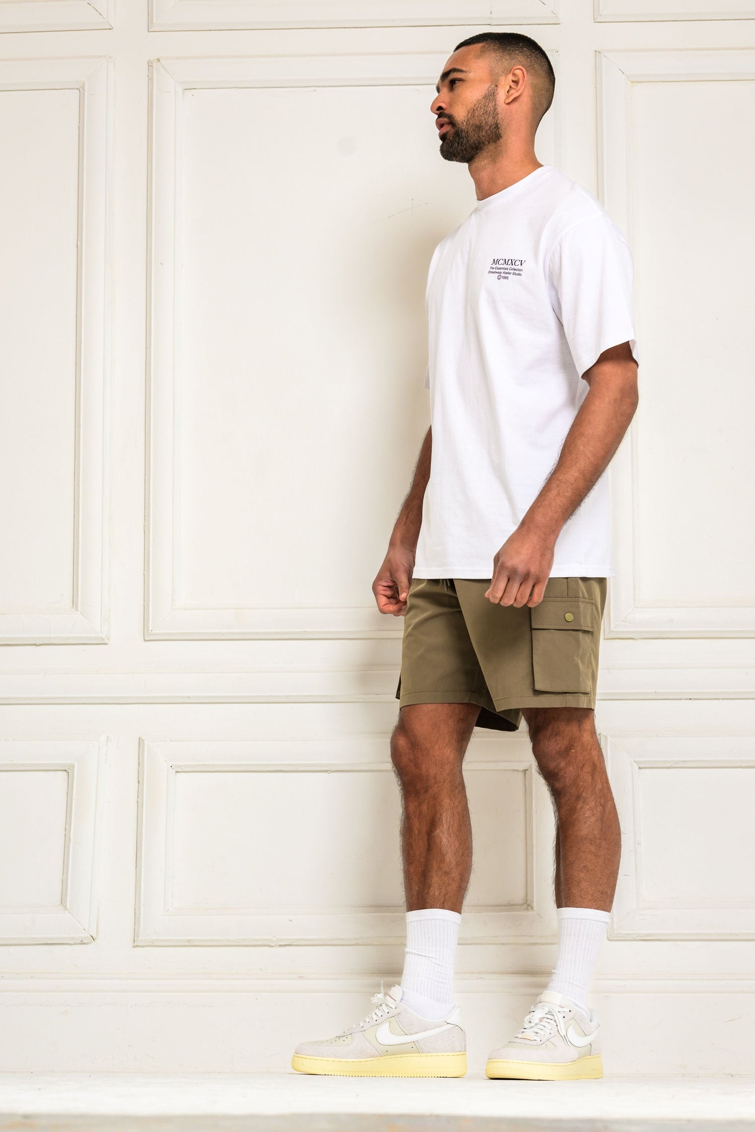ESSENTIAL T-SHIRT & SHORT SET - WHITE/TAUPE