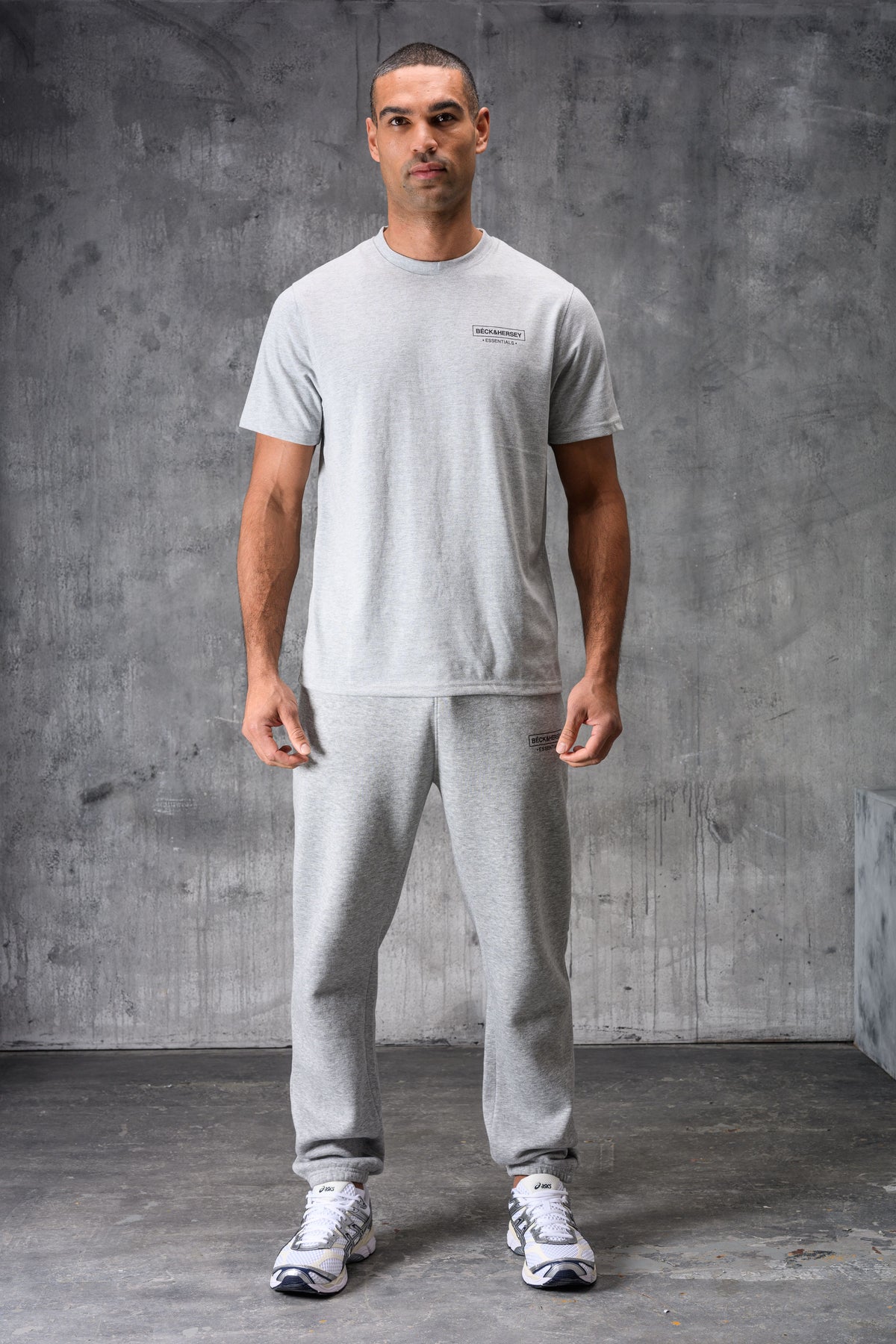 ESSENTIALS HOODY TEE & JOGGER SET - GREY MARL
