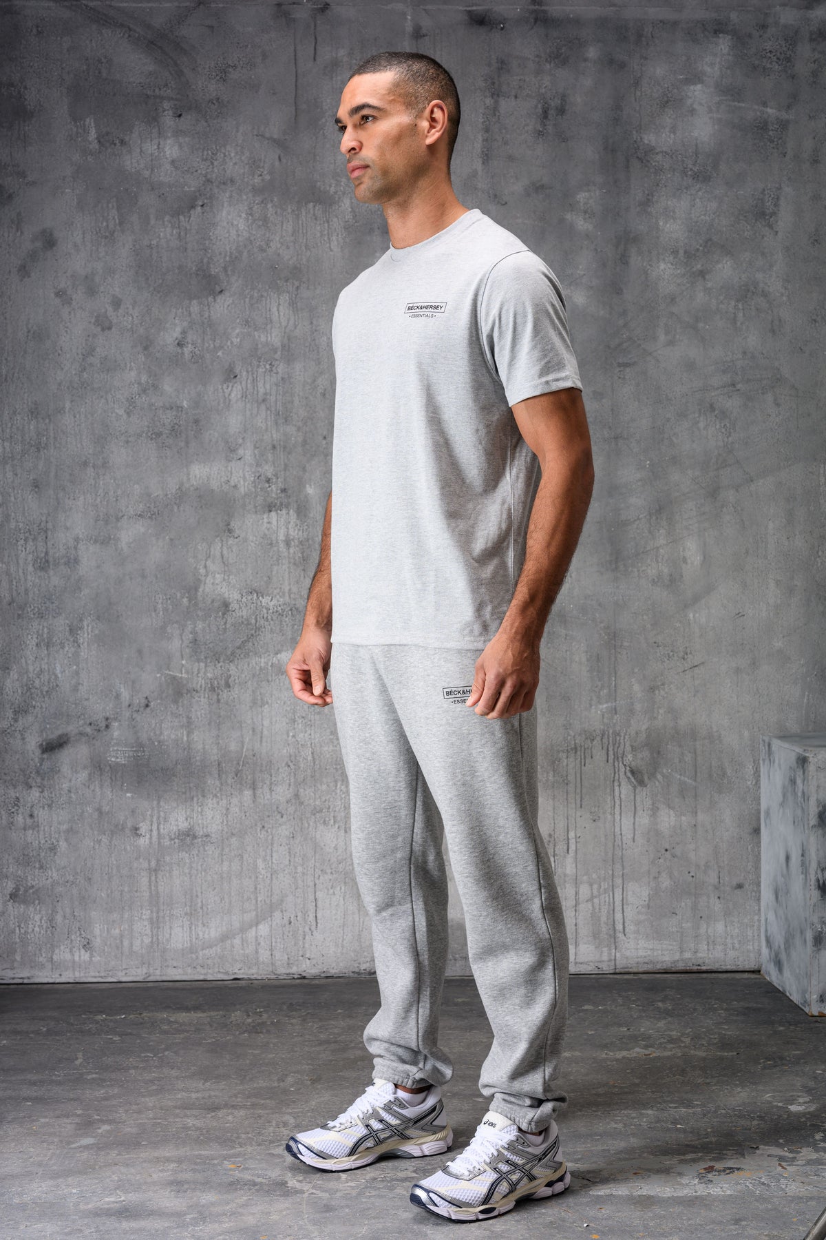 ESSENTIALS HOODY TEE & JOGGER SET - GREY MARL