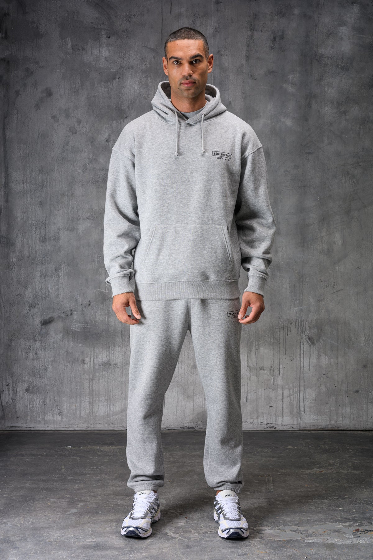 ESSENTIALS HOODY TEE & JOGGER SET - GREY MARL