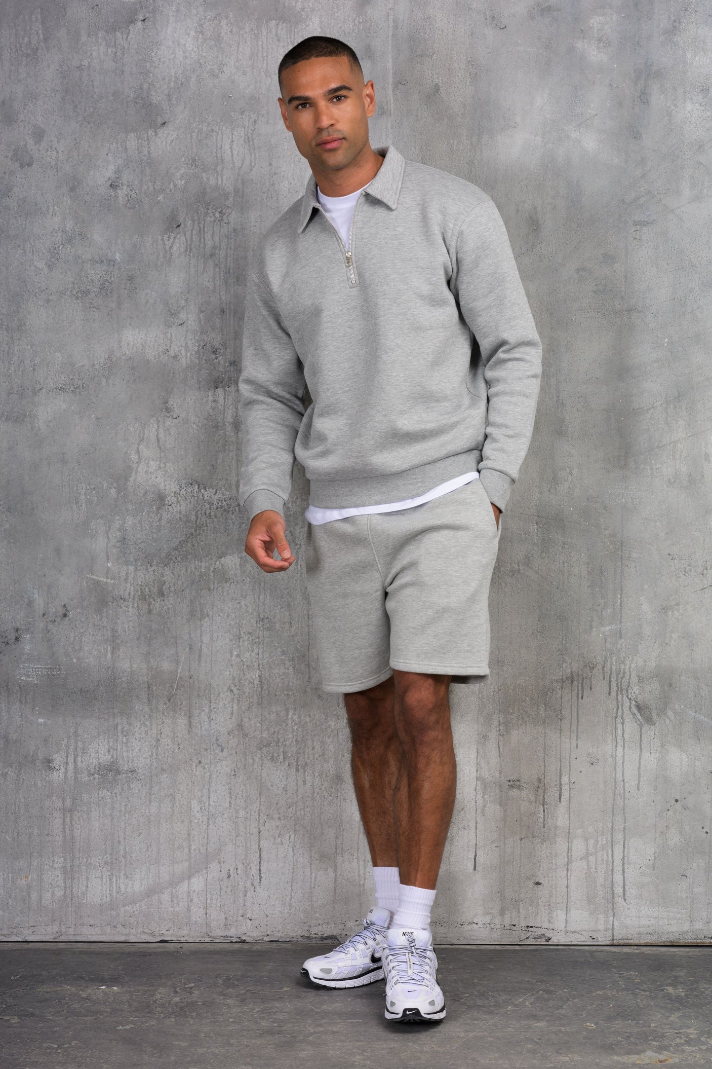 MATEUS 1/4 ZIP & SHORT SET - GREY MARL
