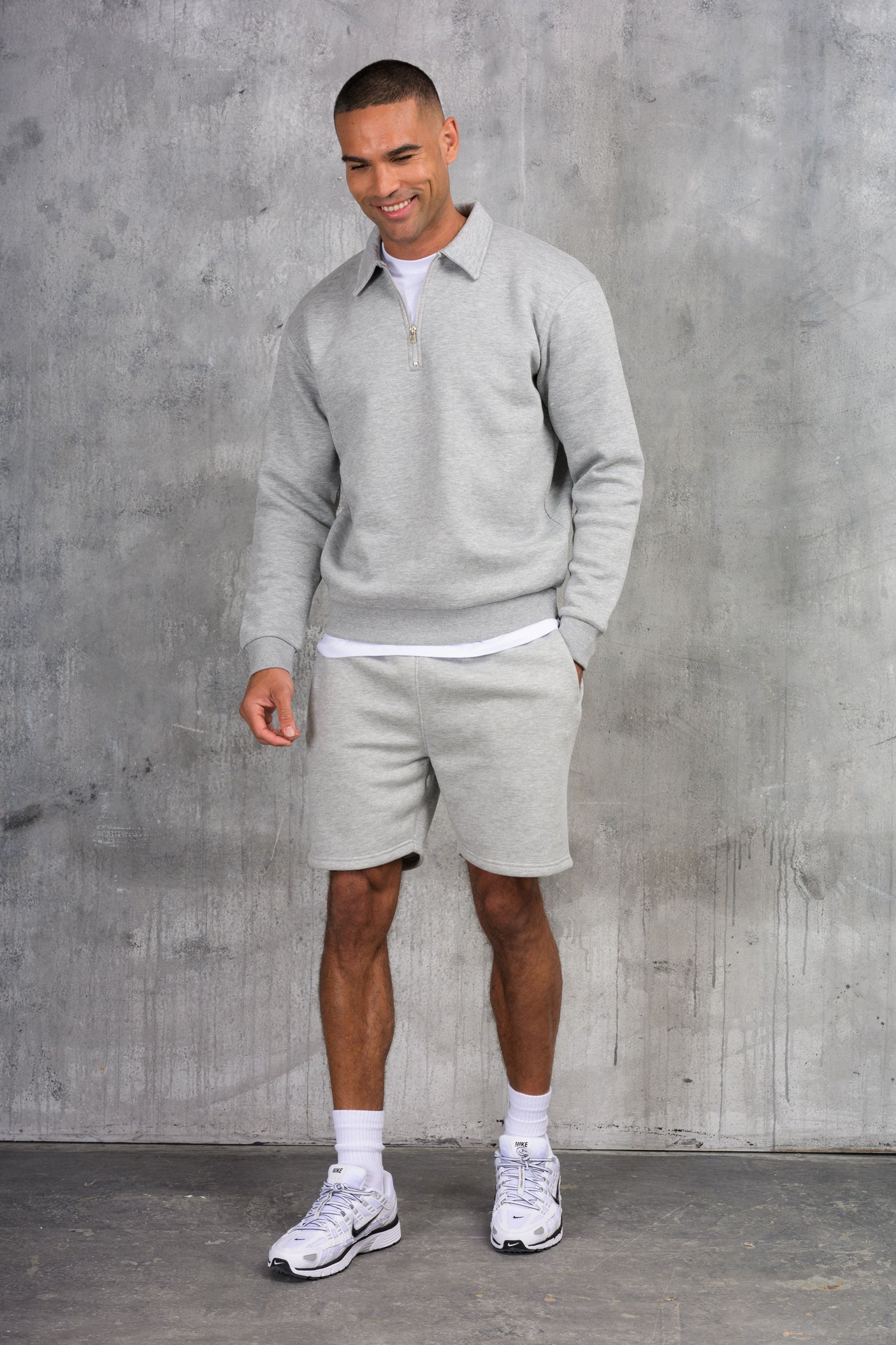 MATEUS 1/4 ZIP & SHORT SET - GREY MARL