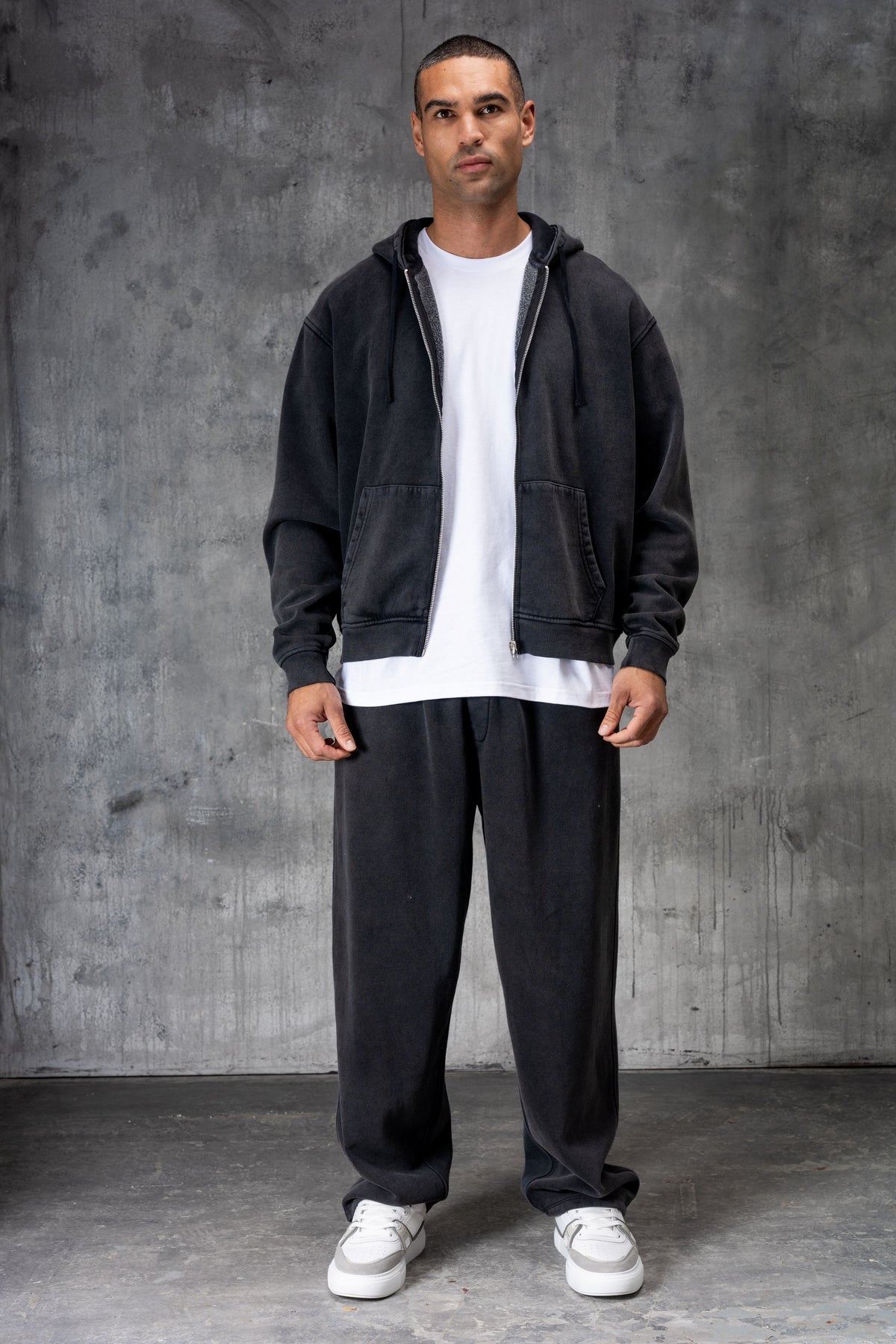 PREMIUM NERO FULL ZIP TRACKSUIT - ACID WASHED BLACK