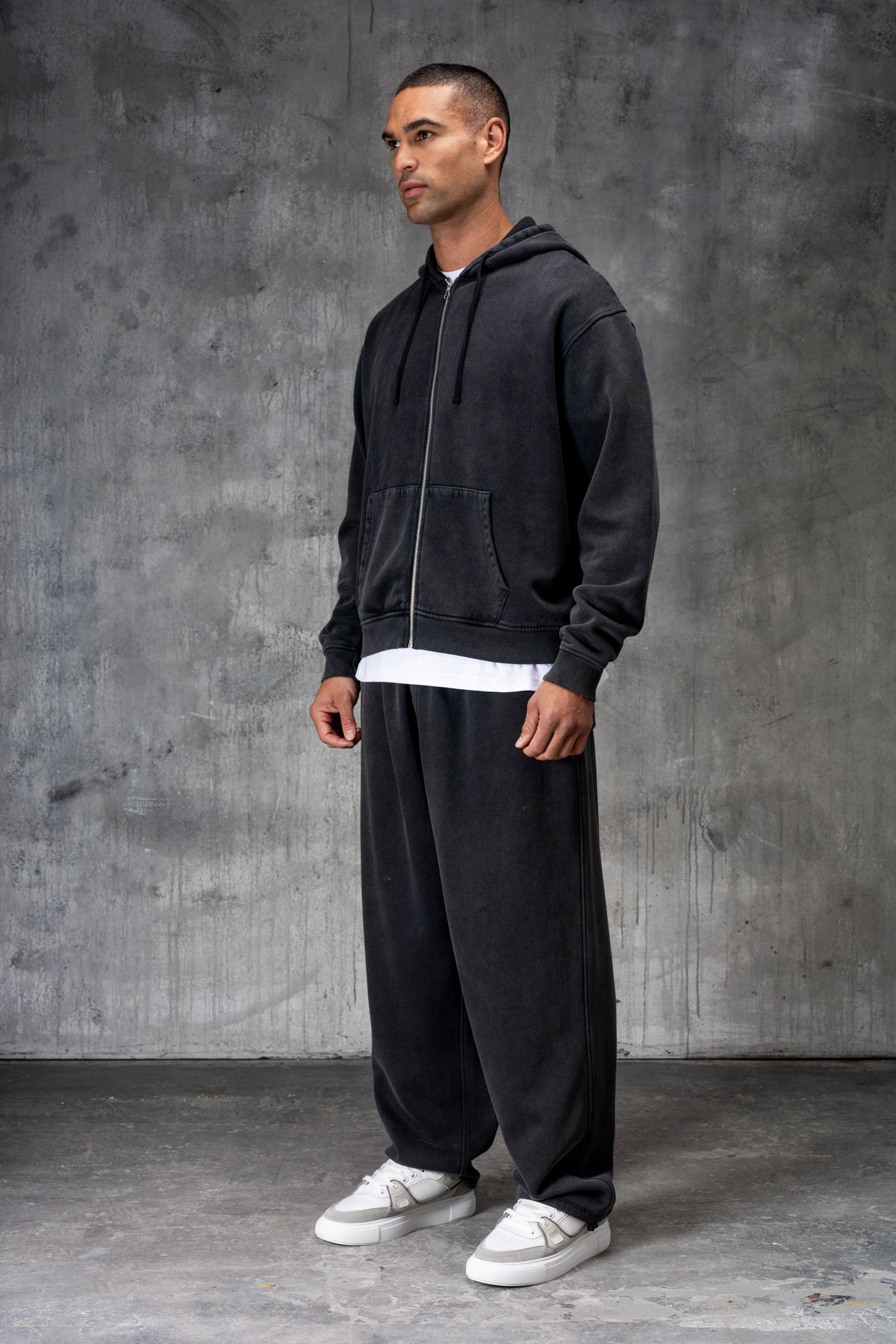 PREMIUM NERO FULL ZIP TRACKSUIT - ACID WASHED BLACK