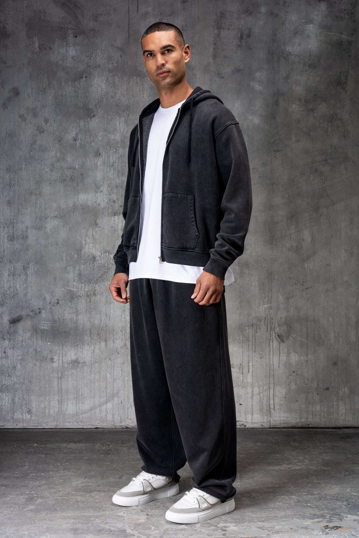 PREMIUM NERO FULL ZIP TRACKSUIT - ACID WASHED BLACK
