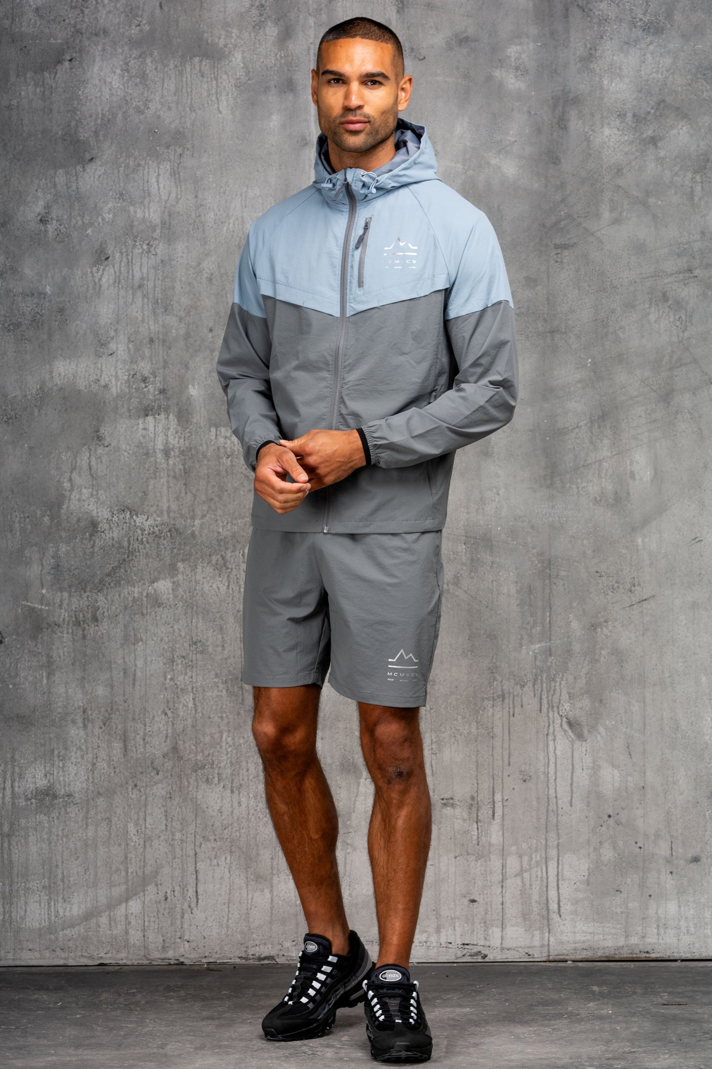RAPELL WINDBREAKER JACKET & SHORT SET- SKY/GREY