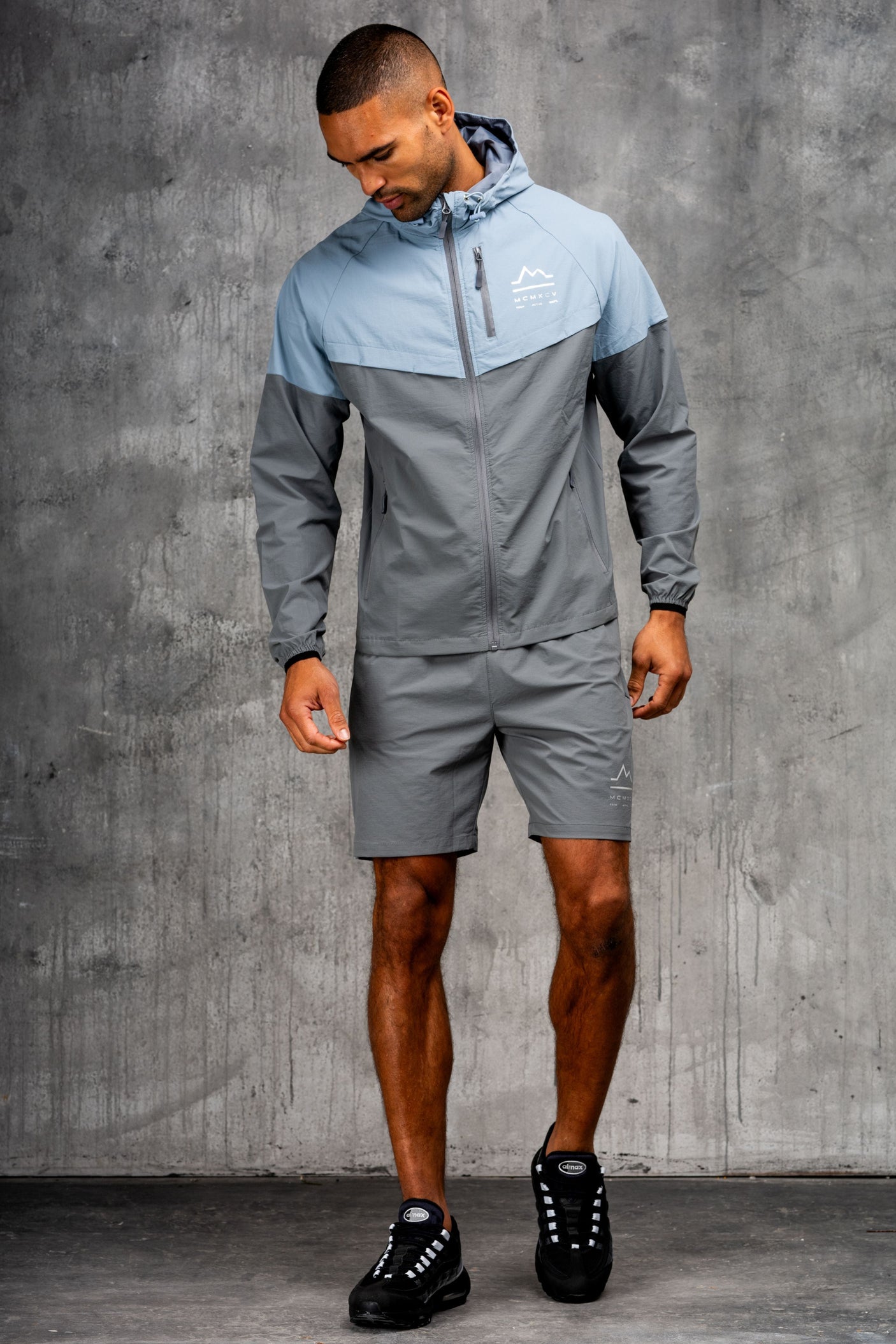 RAPELL WINDBREAKER JACKET & SHORT SET- SKY/GREY