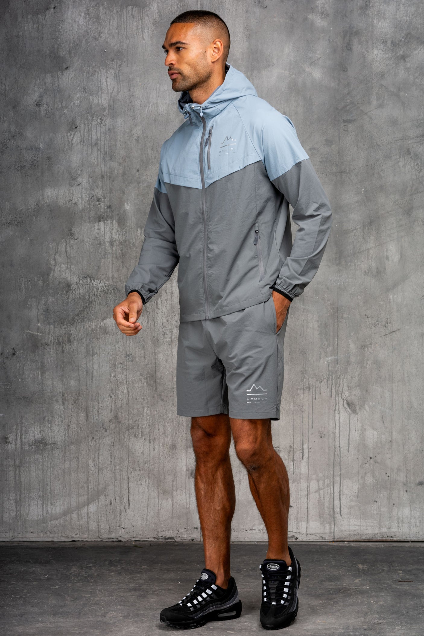 RAPELL WINDBREAKER JACKET & SHORT SET- SKY/GREY