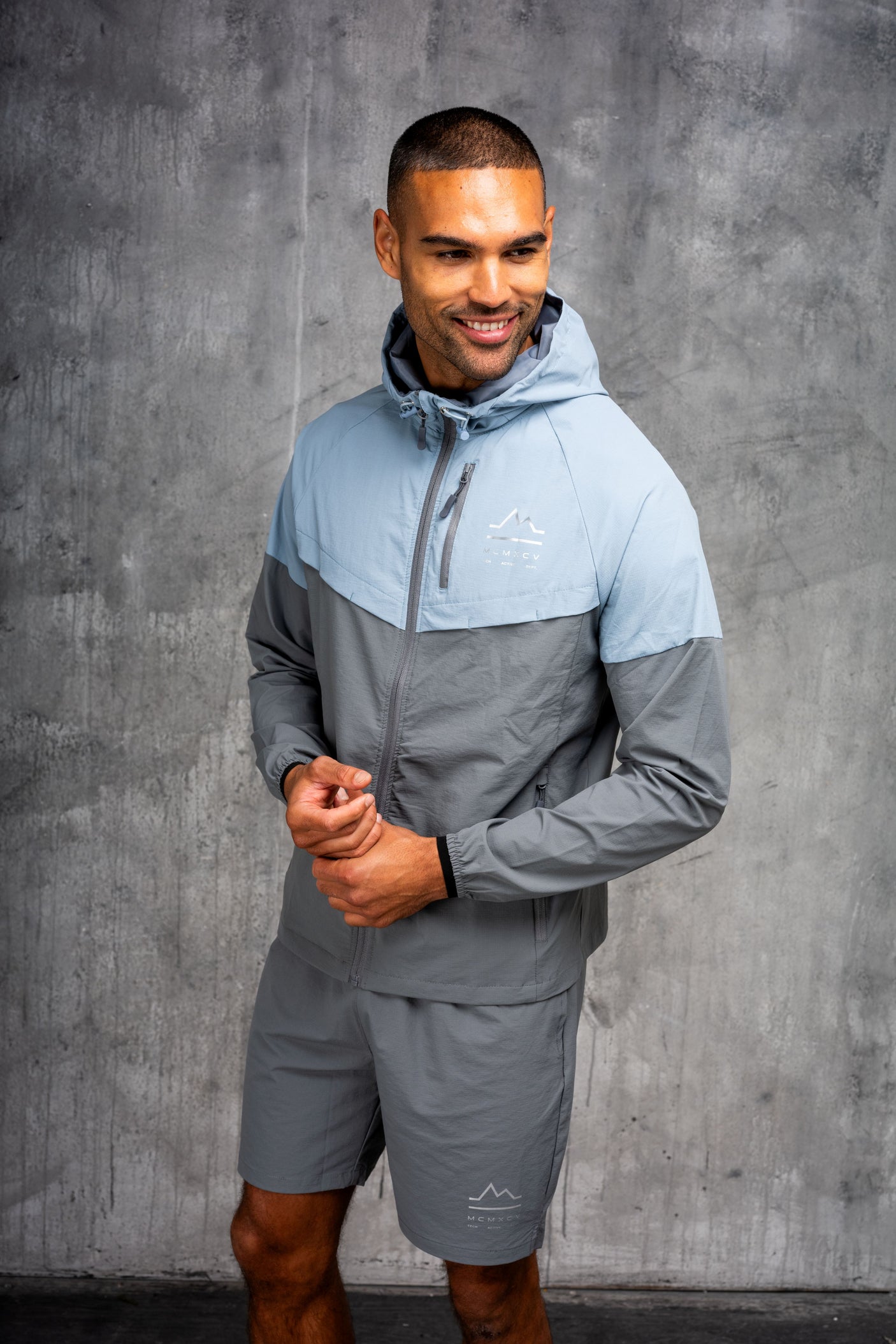 RAPELL WINDBREAKER JACKET & SHORT SET- SKY/GREY