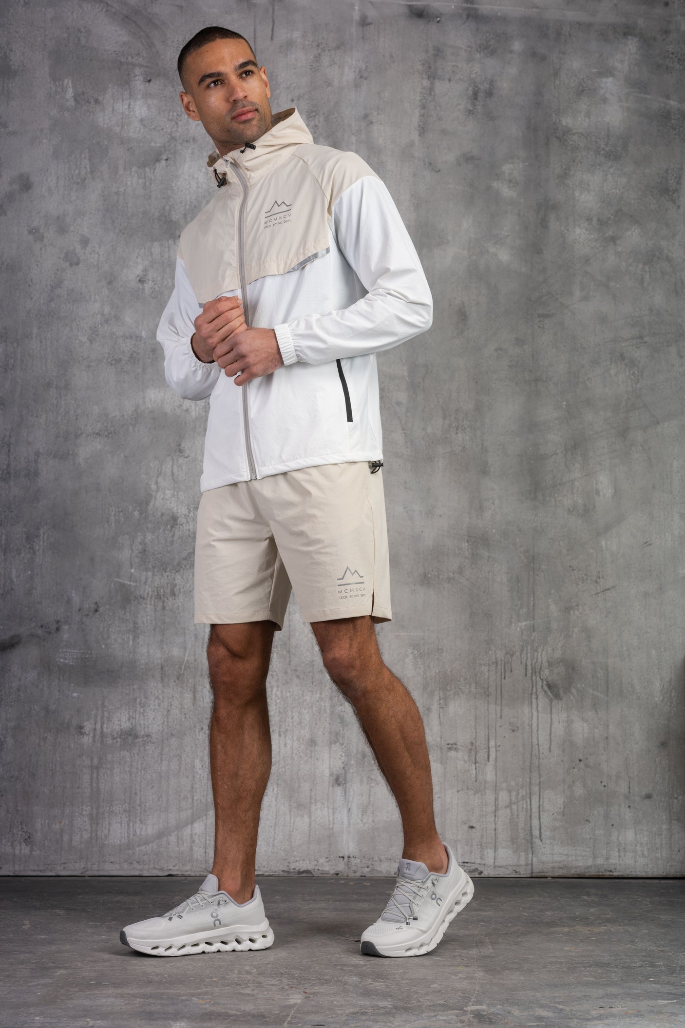 SOLAR WINDBREAKER JACKET & SHORT SET- STONE/OFF WHITE