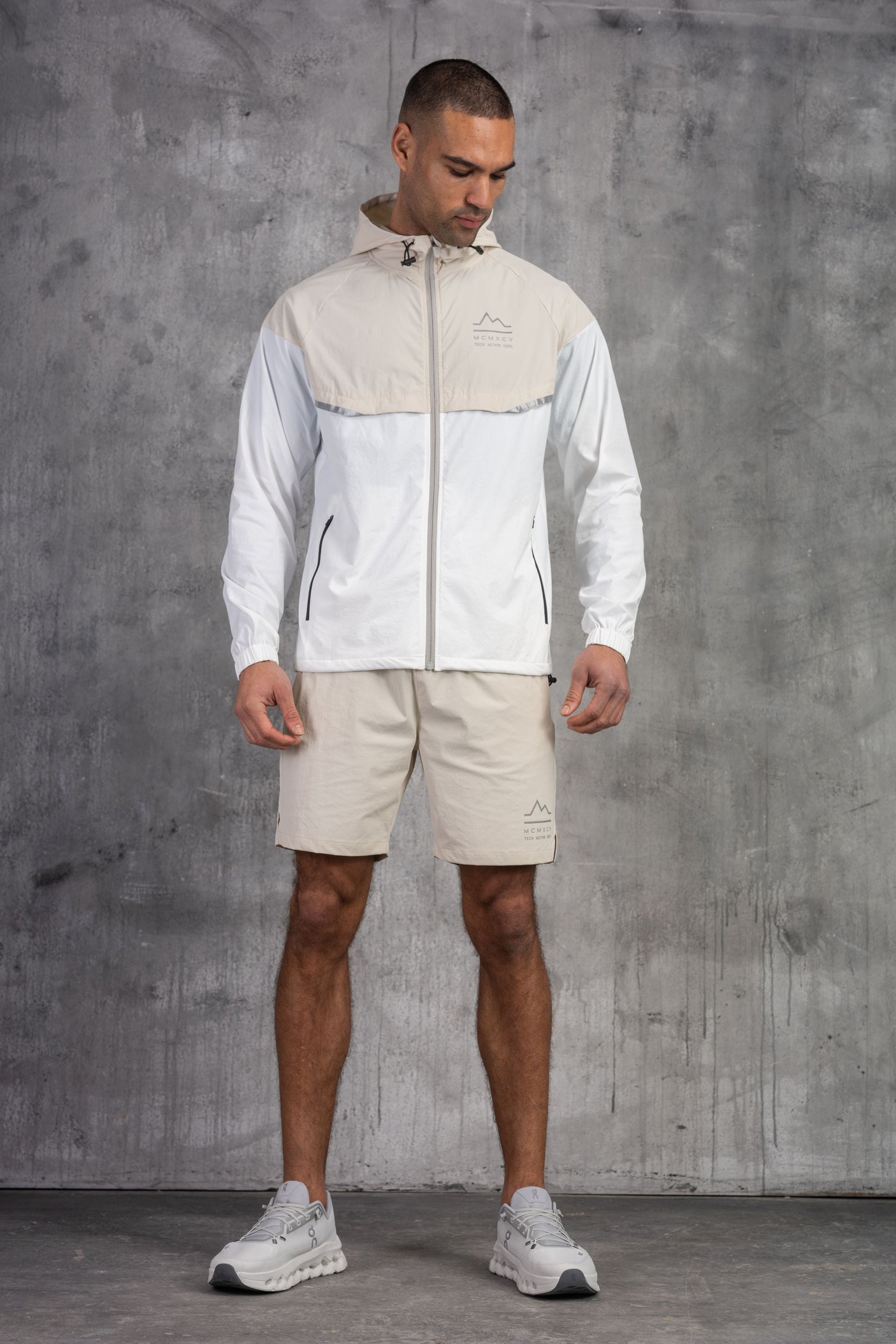 SOLAR WINDBREAKER JACKET & SHORT SET- STONE/OFF WHITE
