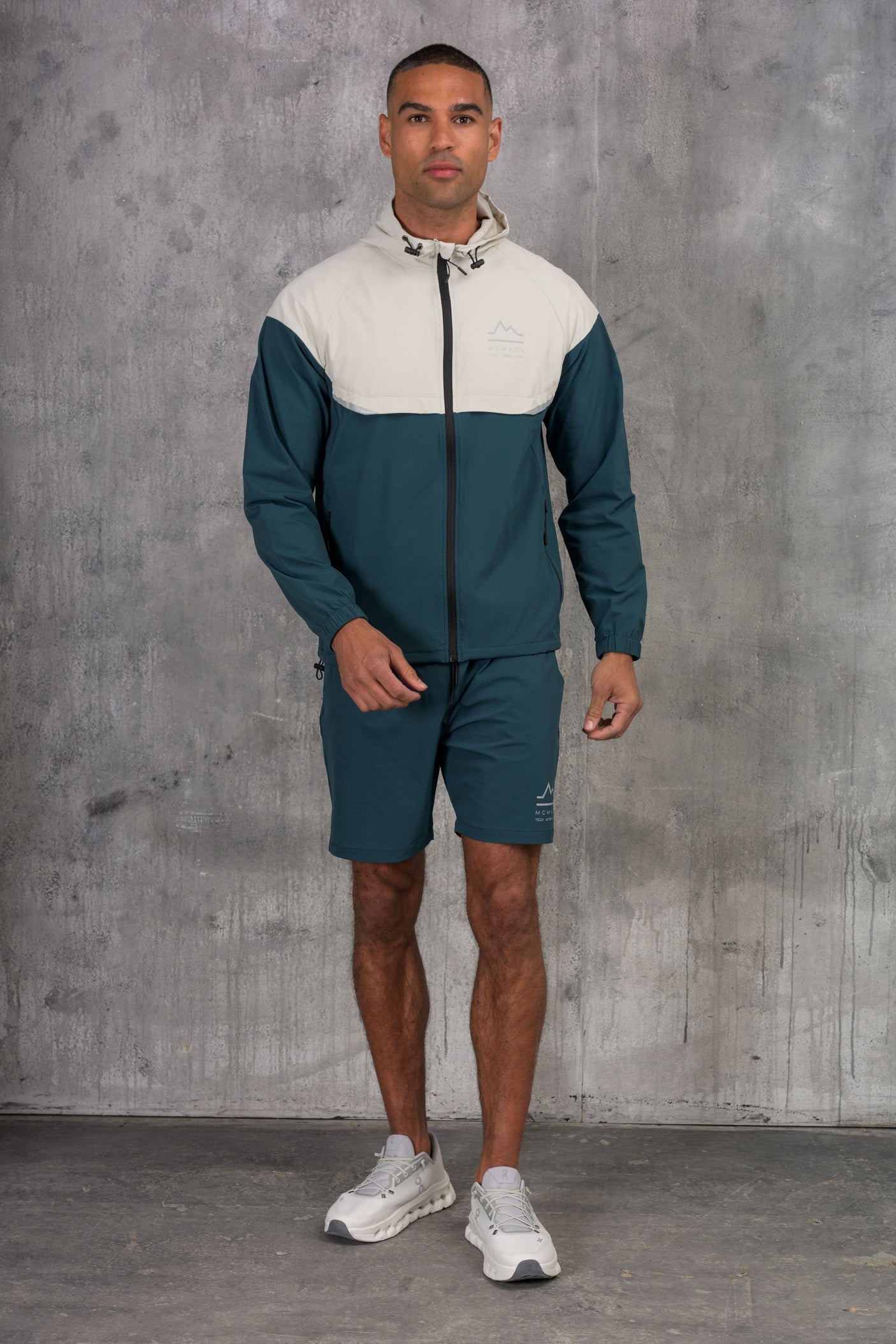 SOLAR WINDBREAKER JACKET & SHORT SET- ASH/TEAL