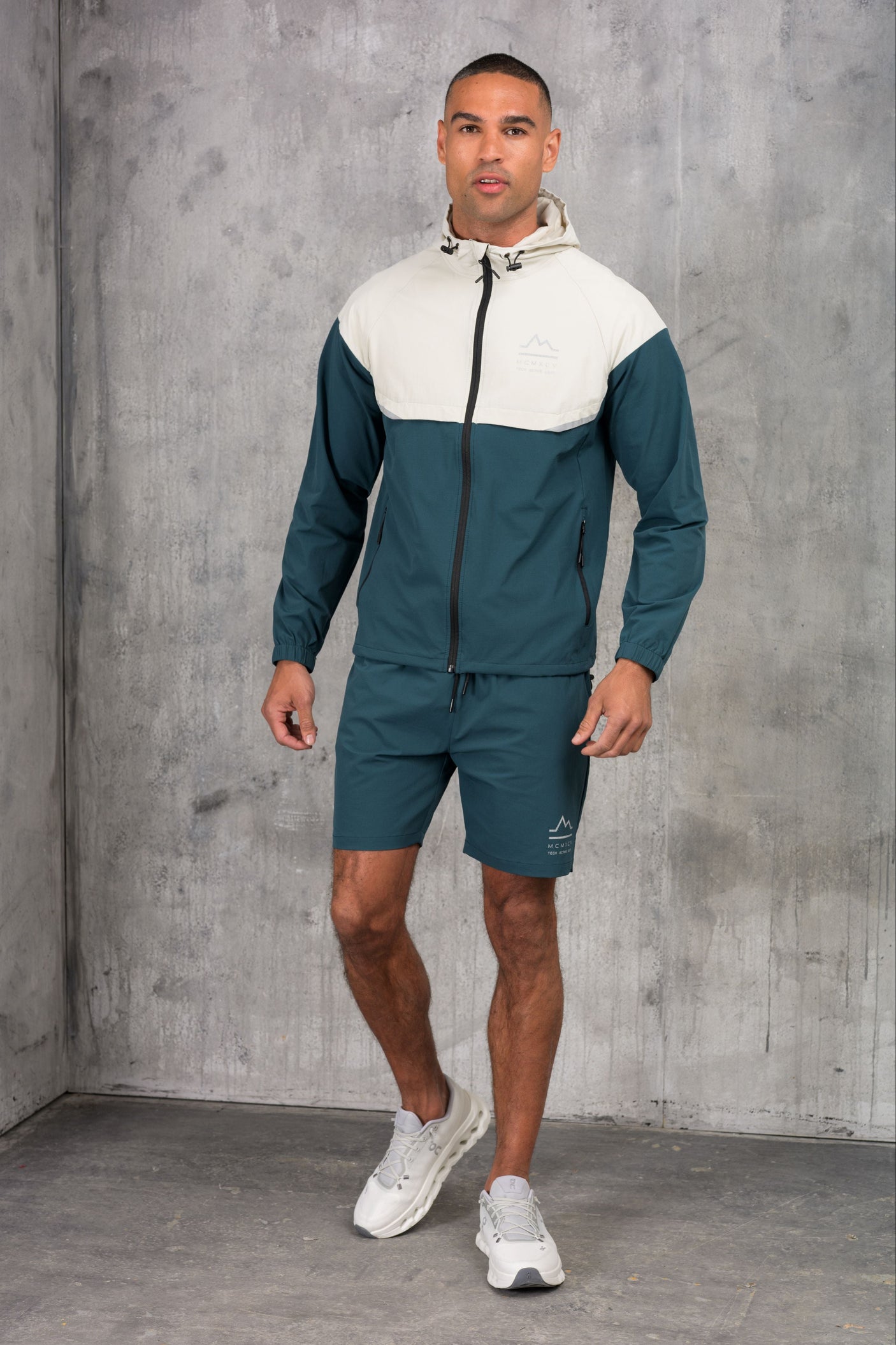 SOLAR WINDBREAKER JACKET & SHORT SET- ASH/TEAL