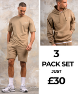 FENTON HOODY TEE & SHORT SET - STONE