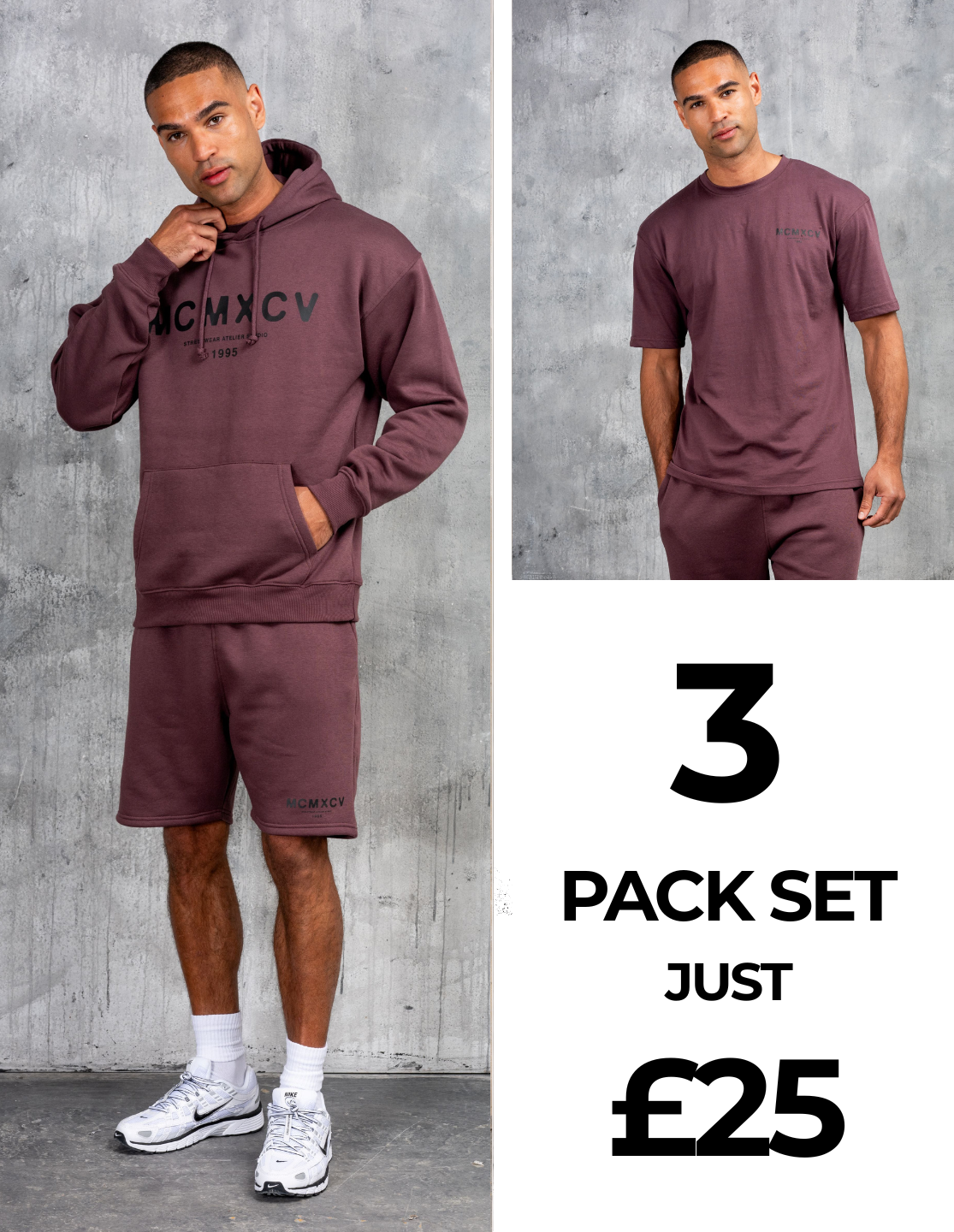 GAMBIT HOODY TEE & SHORT SET - CLARET