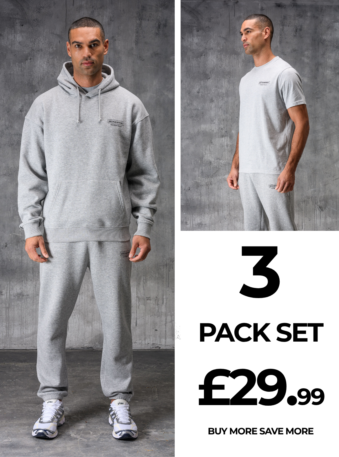 ESSENTIALS HOODY TEE & JOGGER SET - GREY MARL