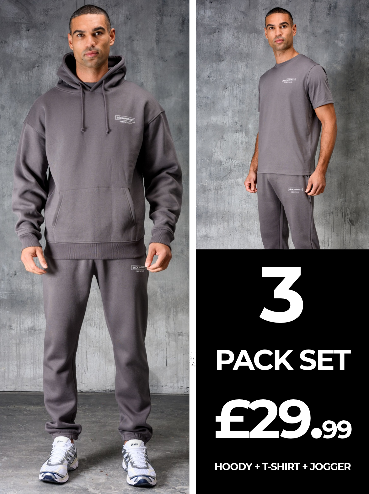 ESSENTIALS HOODY TEE & JOGGER SET - CHARCOAL