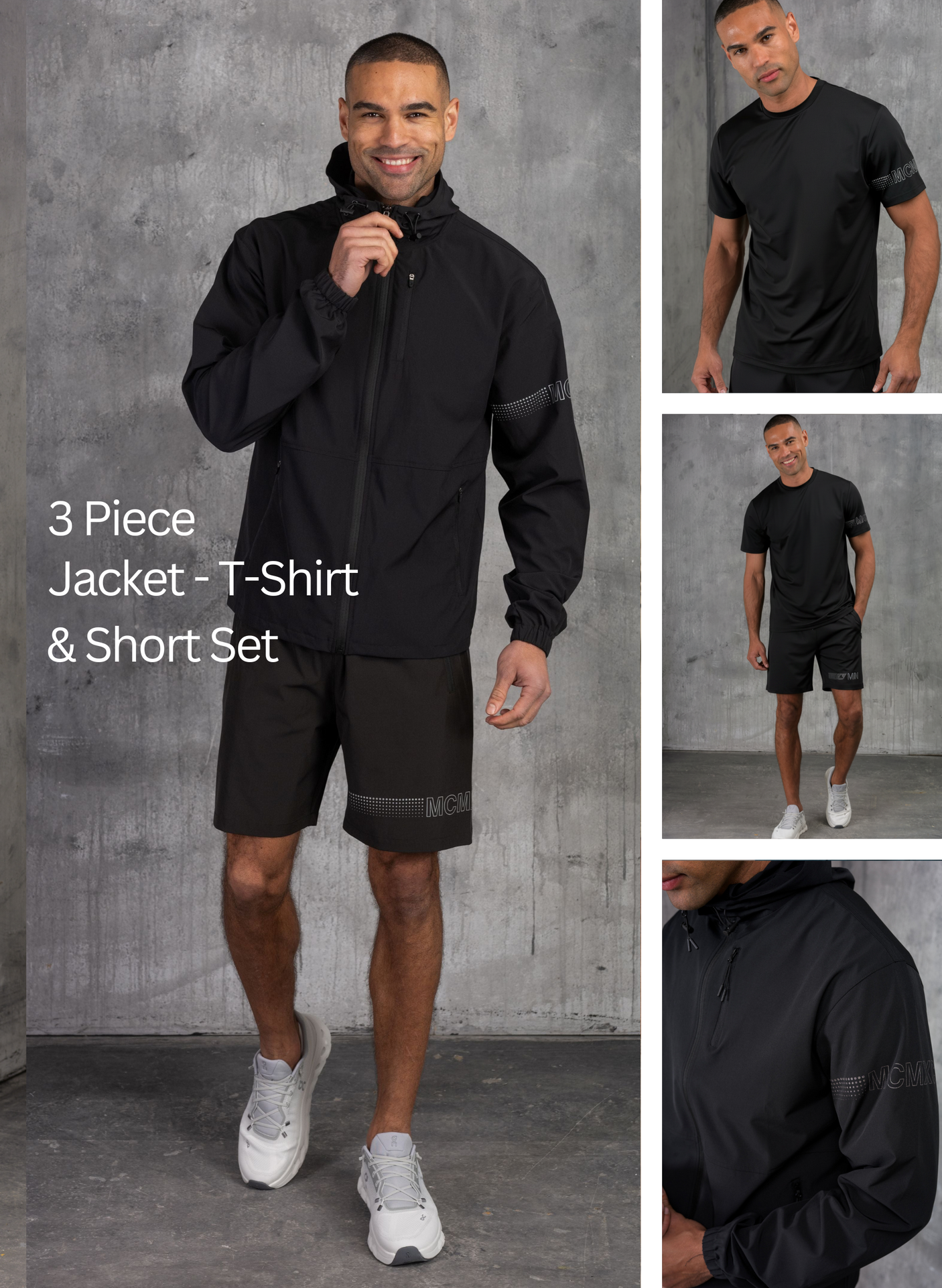OLYMPUS WINDBREAKER JACKET TEE & SHORT SET- BLACK