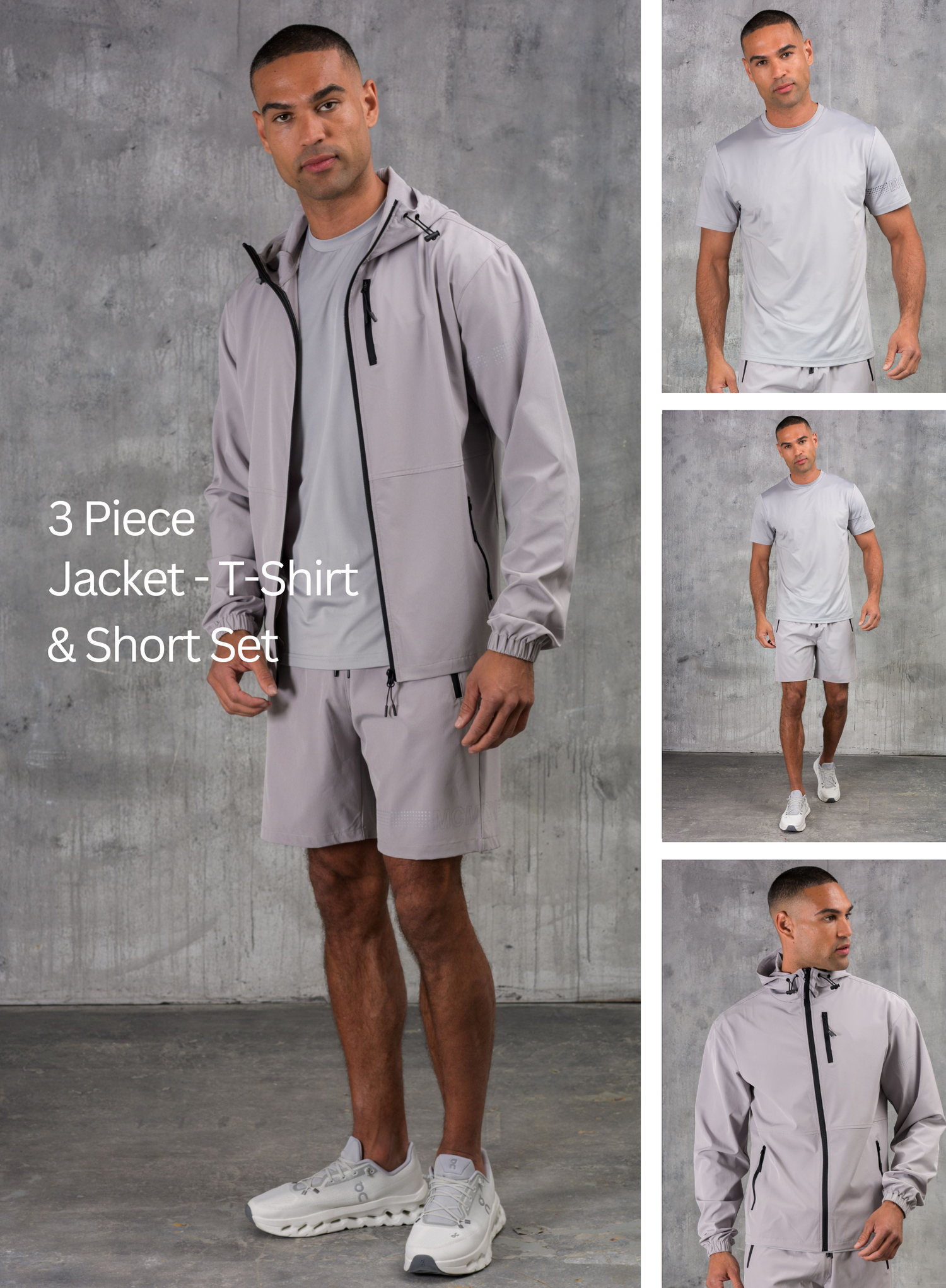 OLYMPUS WINDBREAKER JACKET TEE & SHORT SET- ICE GREY