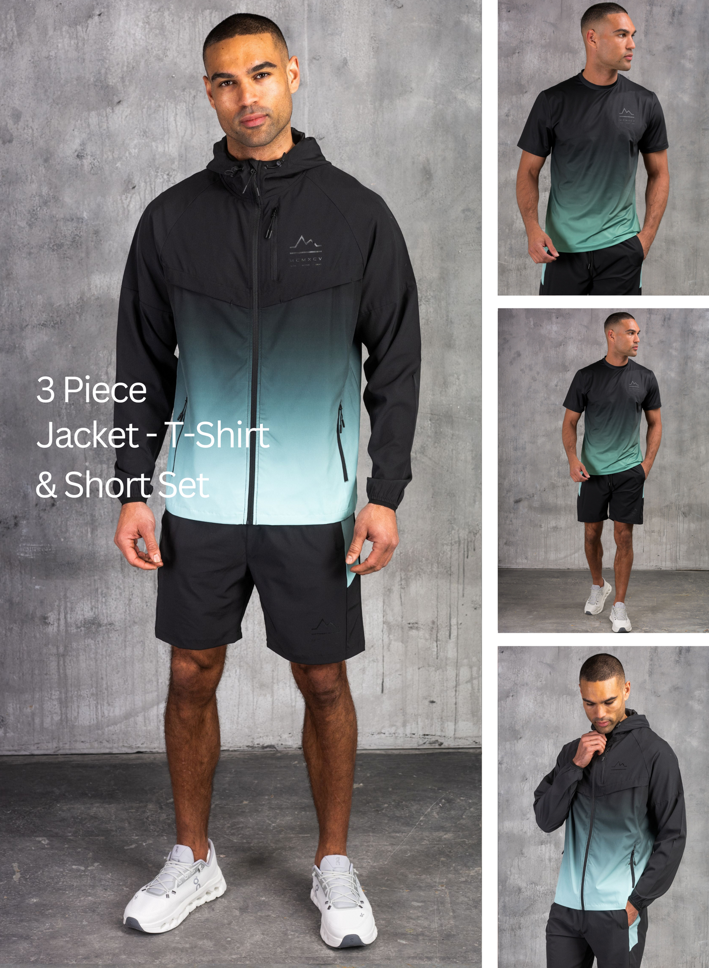 SURGE WINDBREAKER JACKET TEE & SHORT - MINT/BLACK