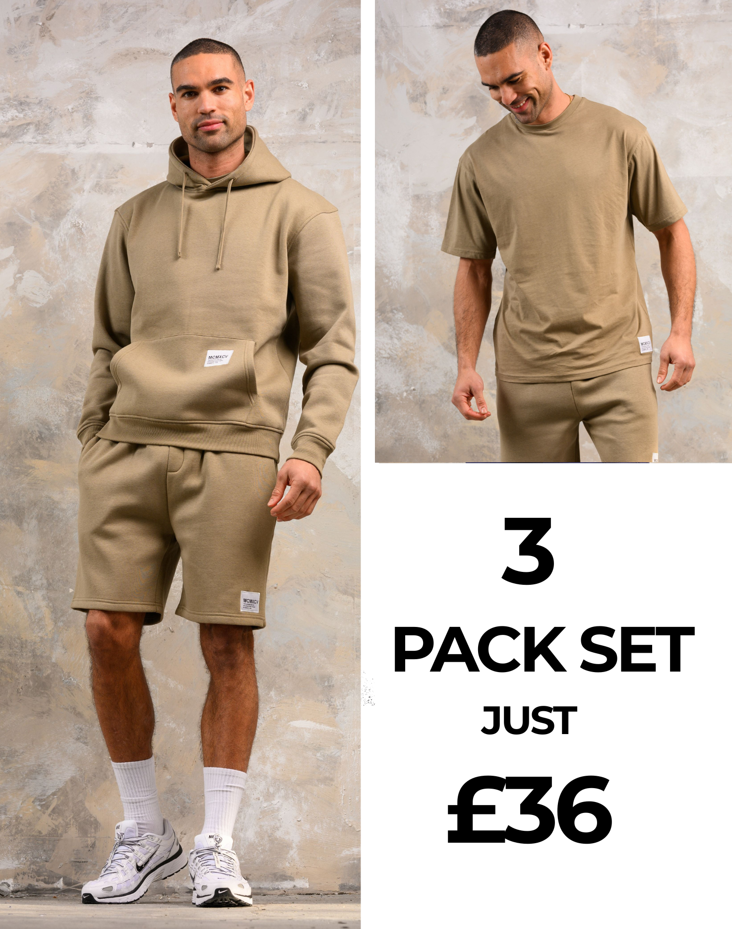 APOLLO HOODY TEE & SHORT SET - STONE