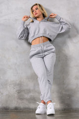 COCO 1/4 ZIP CROP - GREY MARL