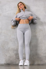 COCO 1/4 ZIP CROP - GREY MARL