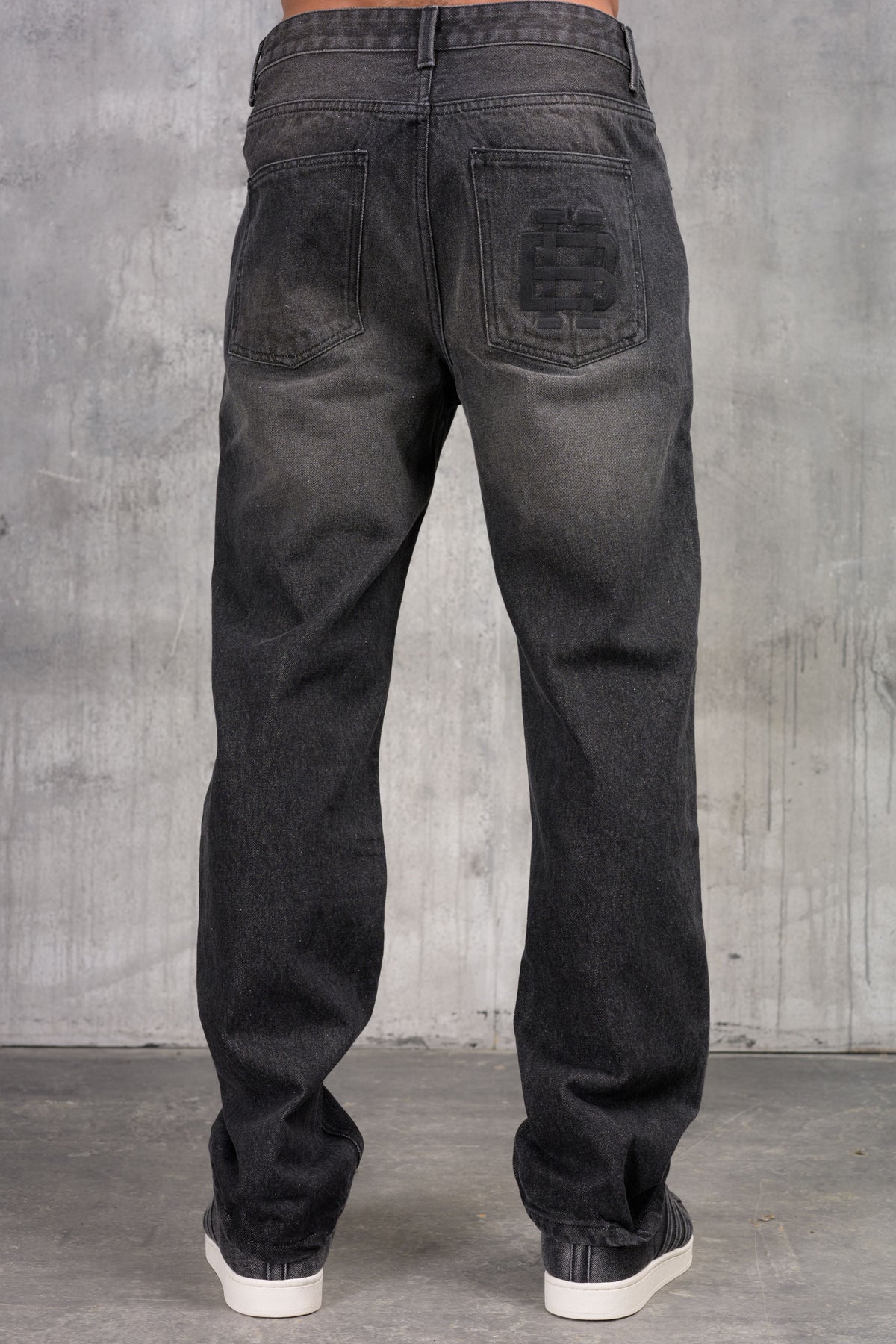 CLUB Washed Denim Jeans - BLACK