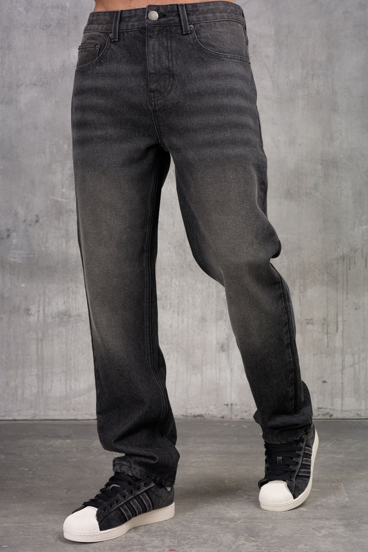 CLUB Washed Denim Jeans - BLACK