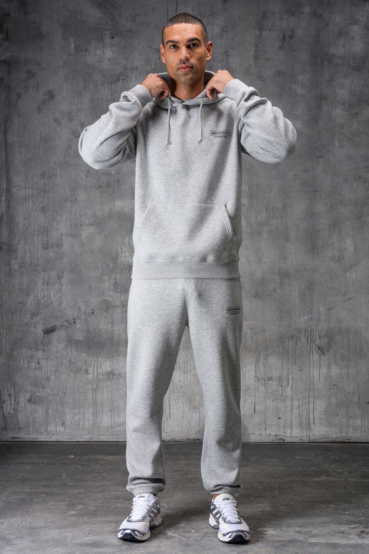 ESSENTIALS HOODY TEE & JOGGER SET - GREY MARL