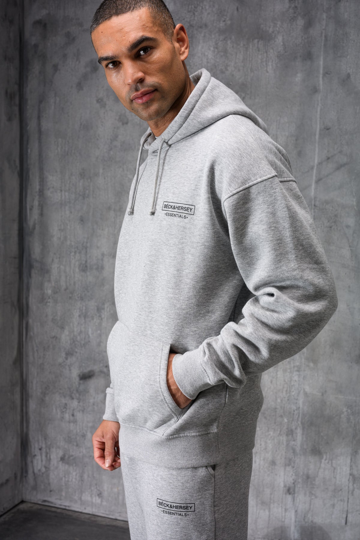 ESSENTIALS HOODY TEE & JOGGER SET - GREY MARL