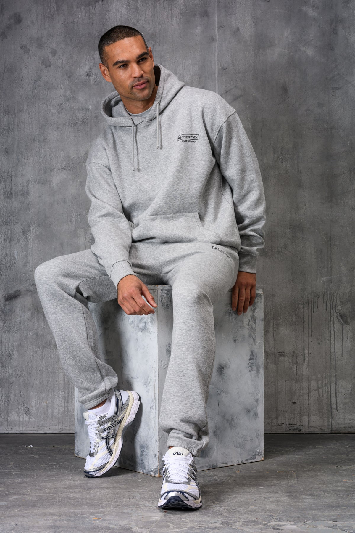 ESSENTIALS HOODY TEE & JOGGER SET - GREY MARL