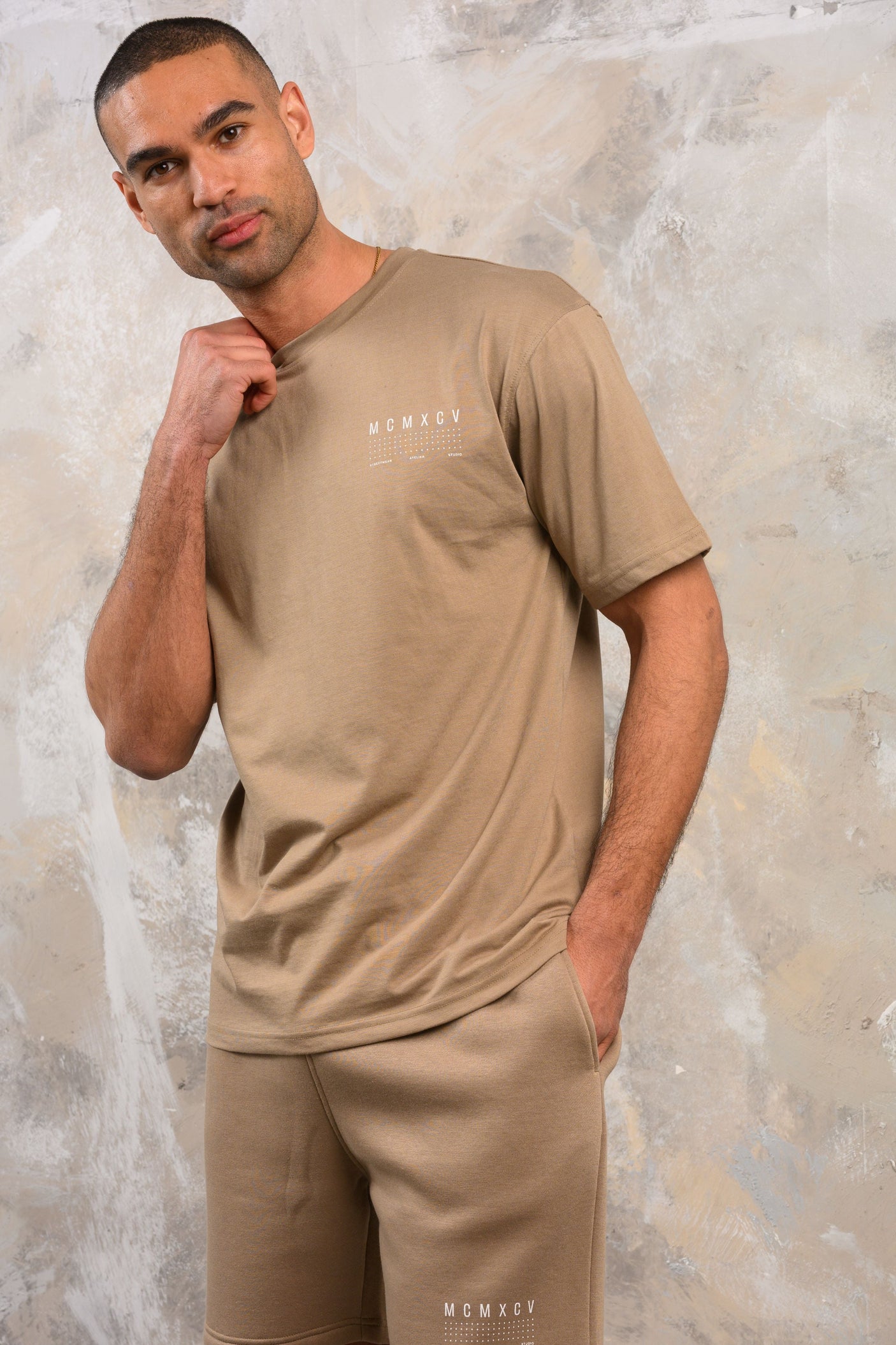 FENTON HOODY TEE & SHORT SET - STONE