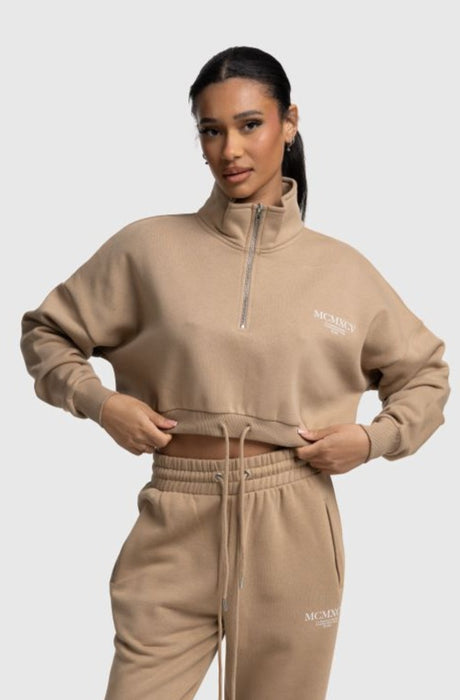 HAZE 1/4 ZIP CROP - SAND