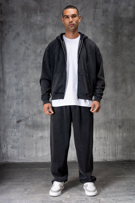 PREMIUM NERO FULL ZIP TRACKSUIT - ACID WASHED BLACK