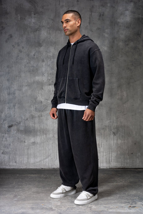 PREMIUM NERO FULL ZIP TRACKSUIT - ACID WASHED BLACK