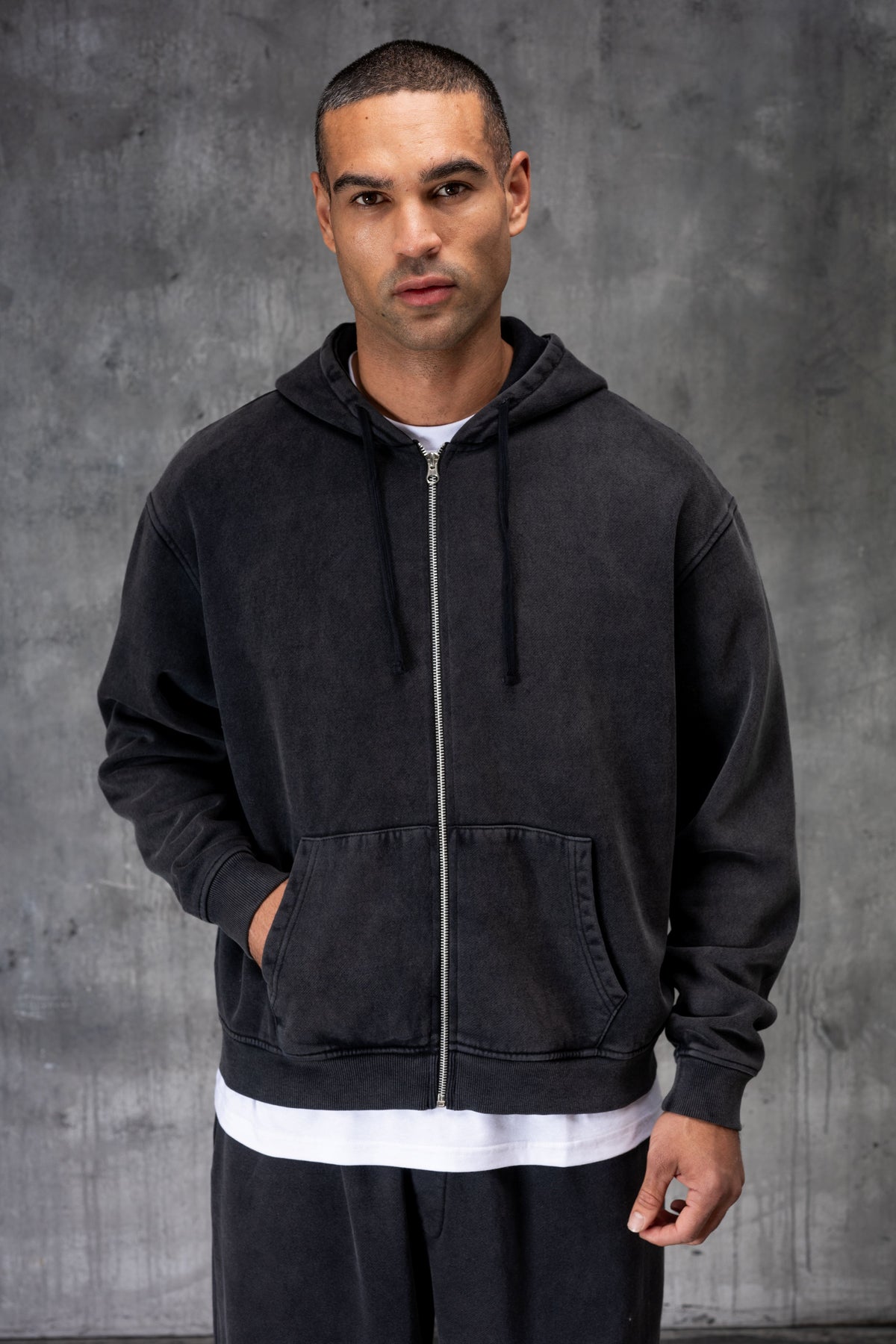 PREMIUM NERO FULL ZIP TRACKSUIT - ACID WASHED BLACK