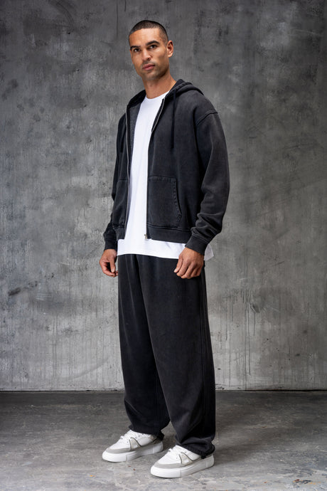 PREMIUM NERO FULL ZIP TRACKSUIT - ACID WASHED BLACK