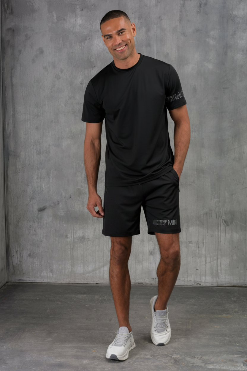 OLYMPUS WINDBREAKER JACKET TEE & SHORT SET- BLACK