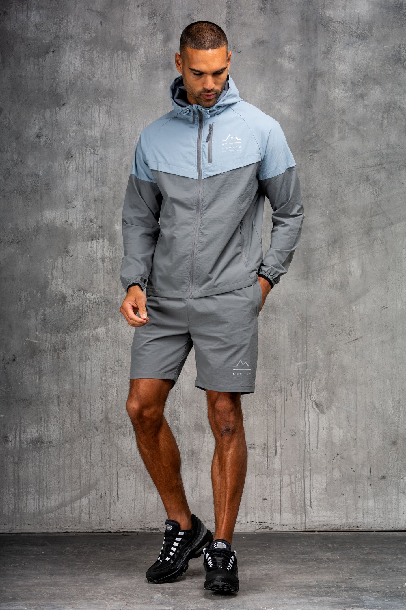 RAPELL WINDBREAKER JACKET & SHORT SET- SKY/GREY