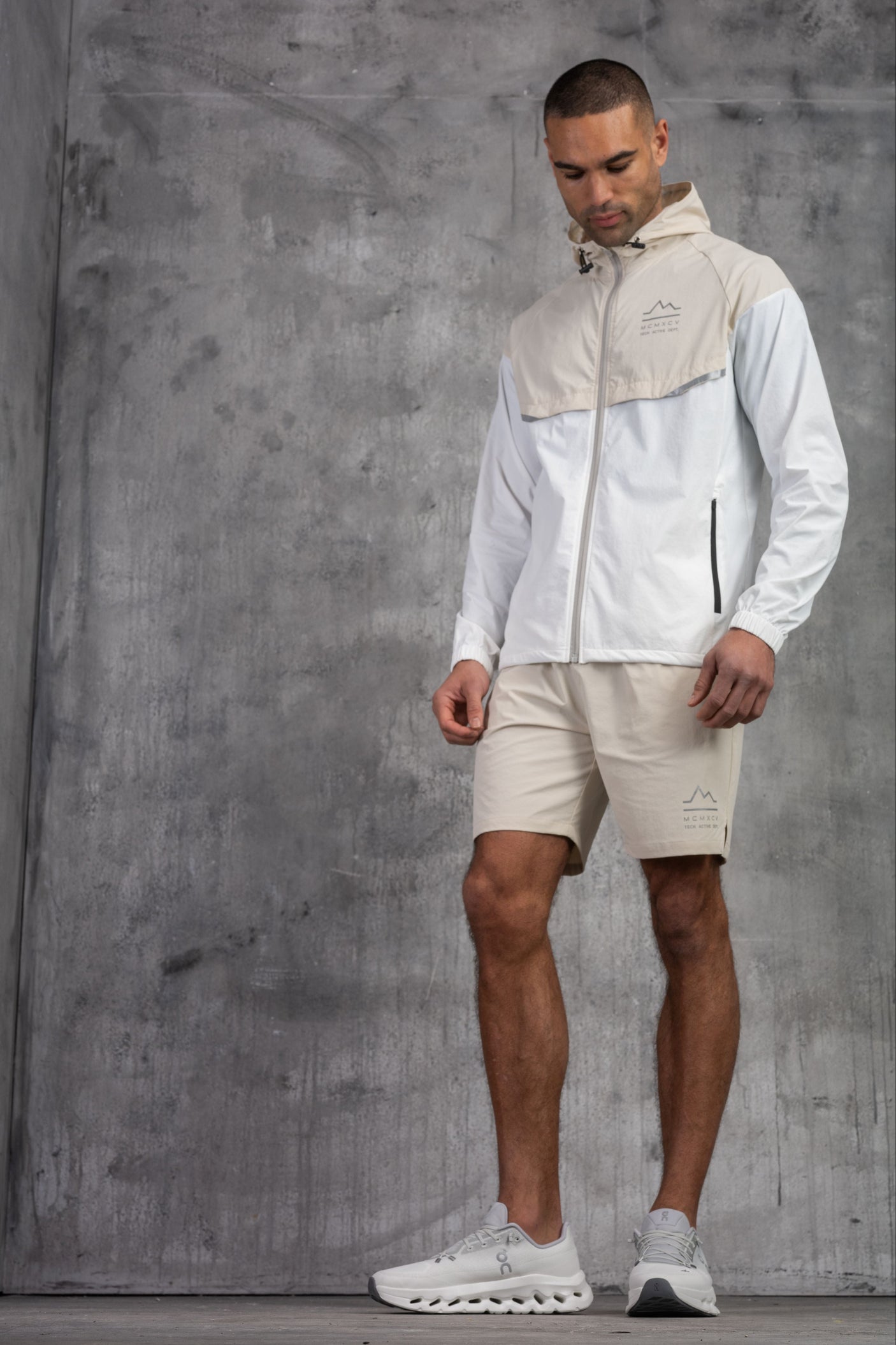 SOLAR WINDBREAKER JACKET & SHORT SET- STONE/OFF WHITE