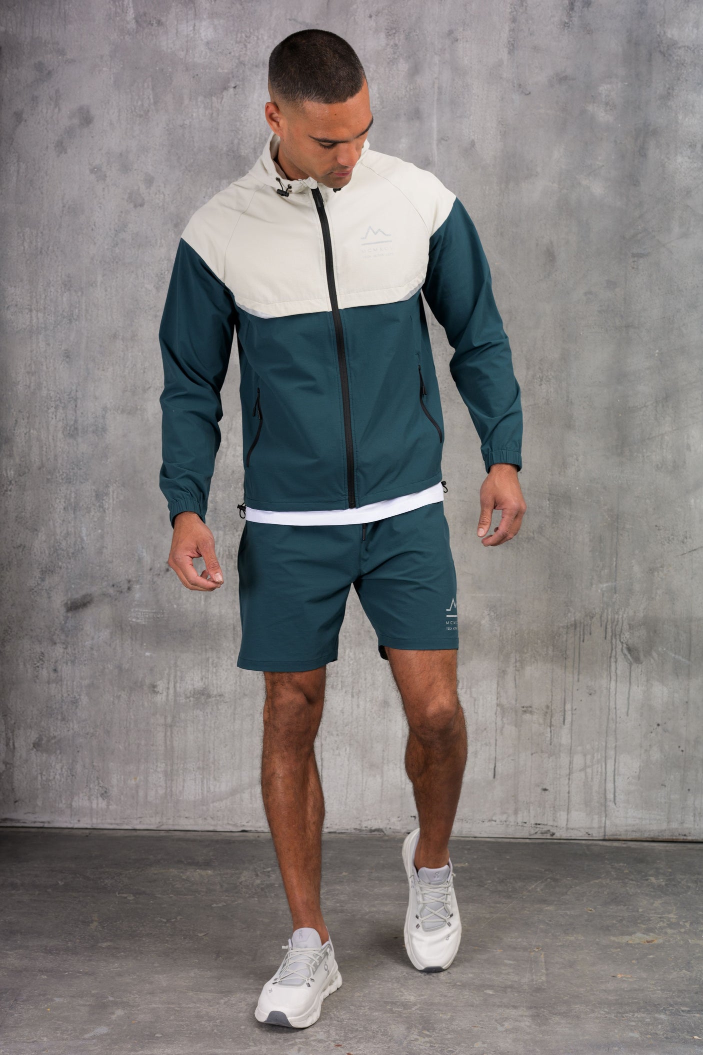 SOLAR WINDBREAKER JACKET & SHORT SET- ASH/TEAL