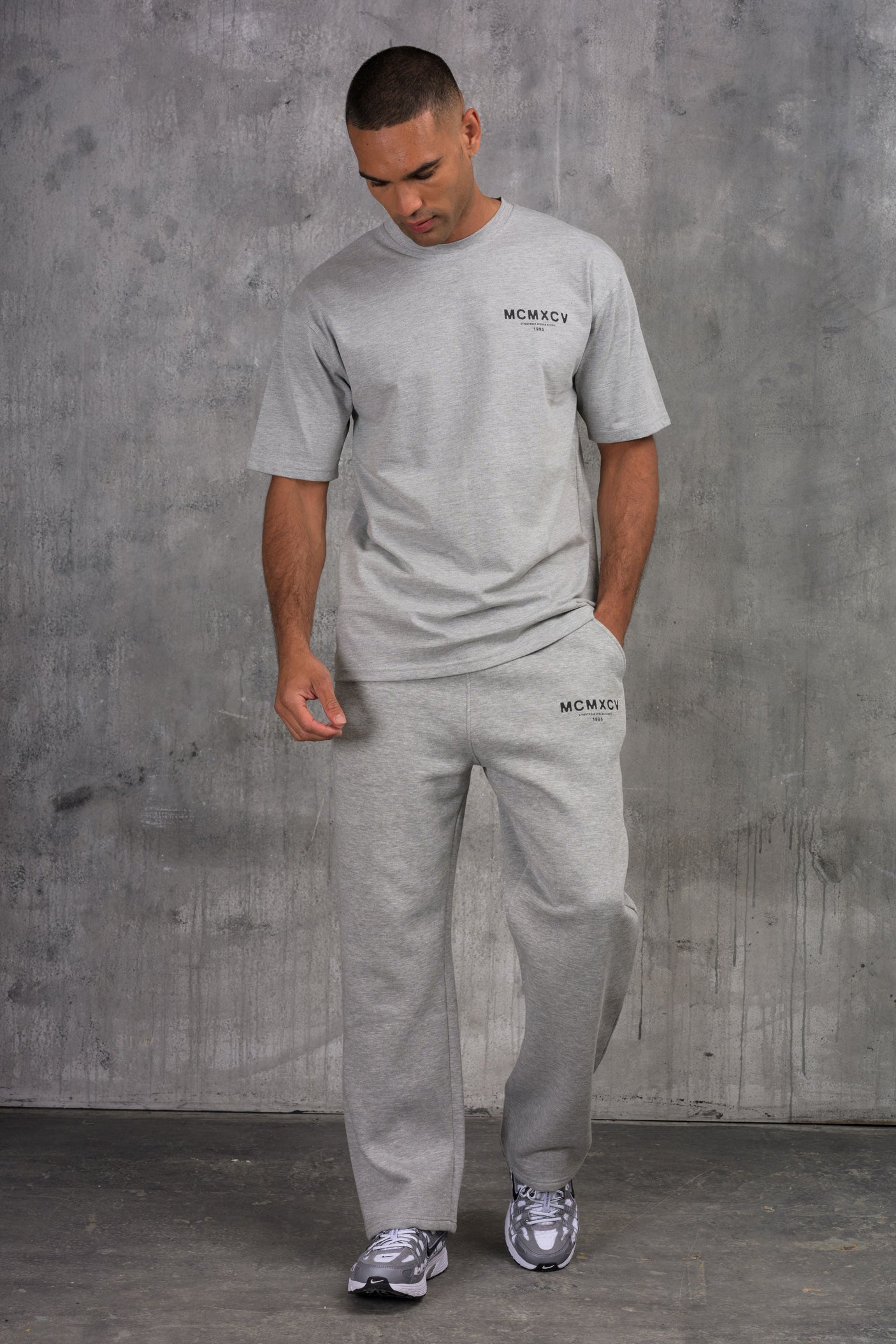 ZEUS TEE & OPEN JOGGER SET - GREY MARL